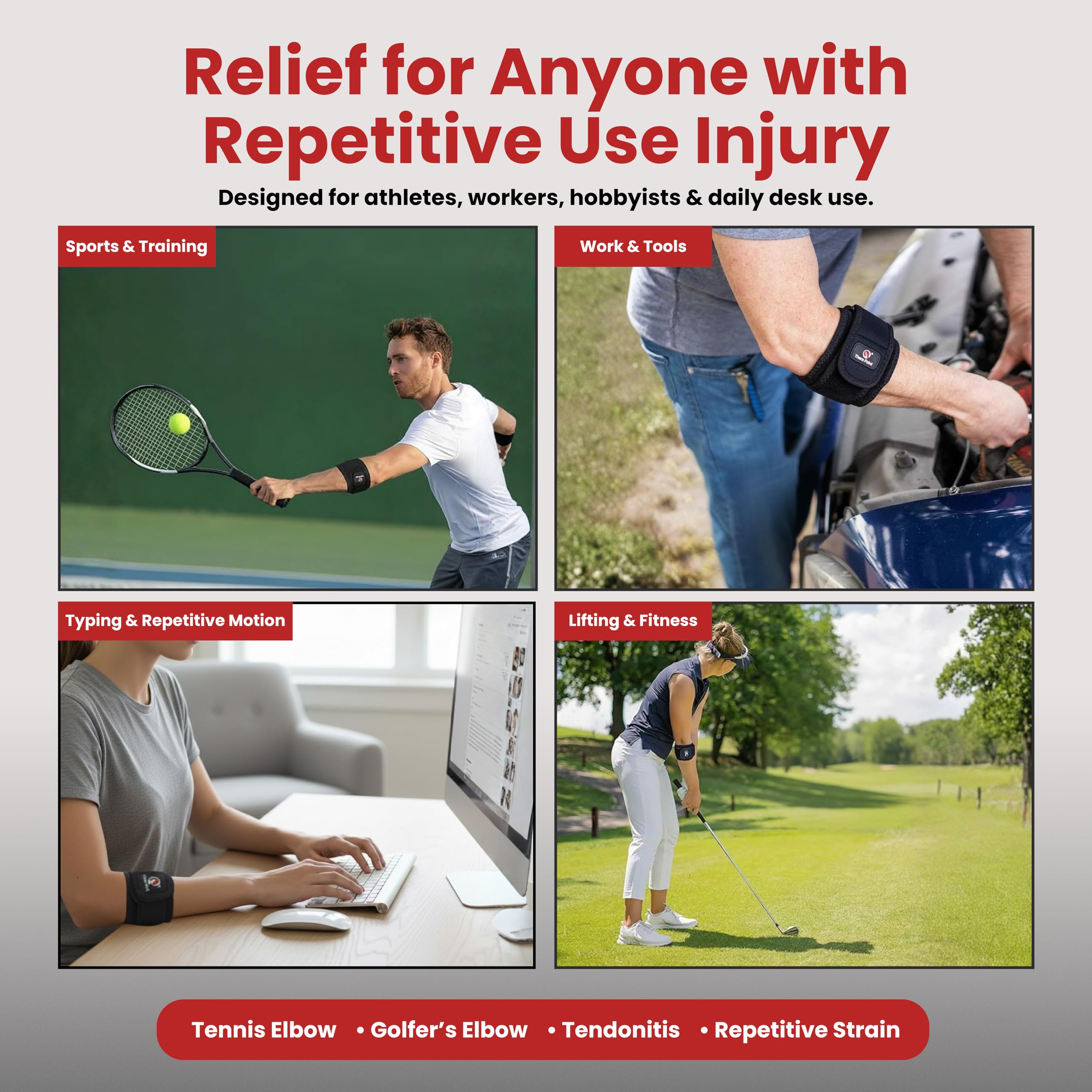 Para gimnasia punto pressure-point codo correa/muñequera para tendinitis, codo de tenista y golfistas codo 7.21E+11, S/M, Negro, 1