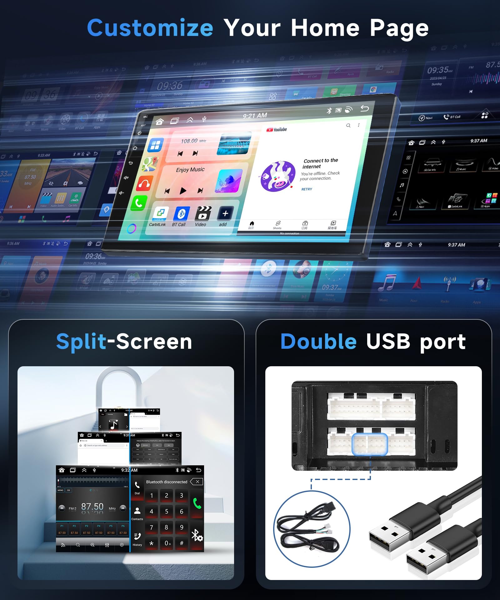 6G+128G 8 Core Rimoody Android Autoradio per Toyota RAV4 2007-2012 9" Stereo Auto RAV4 con Carplay Android Auto Senza Fili Mirror Link Bluetooth FM/RDS/EQ/DSP WiFi GPS SWC Telecamera Posteriore