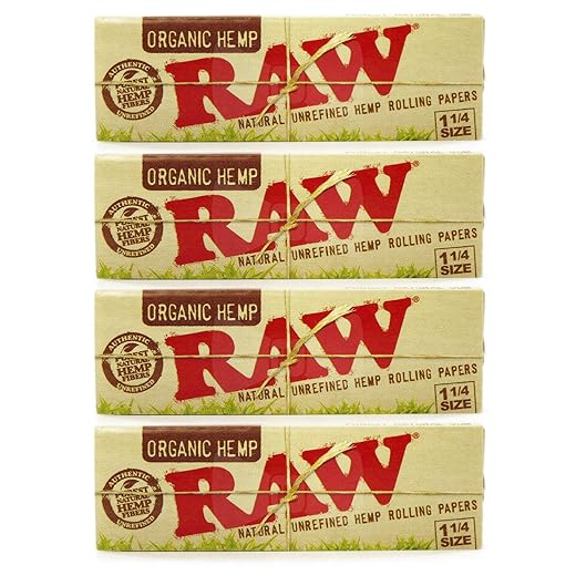 Raw Unrefined Classic 1.25 1 1/4 Size Cigarette Rolling Papers, 50 Count (Pack of 4)