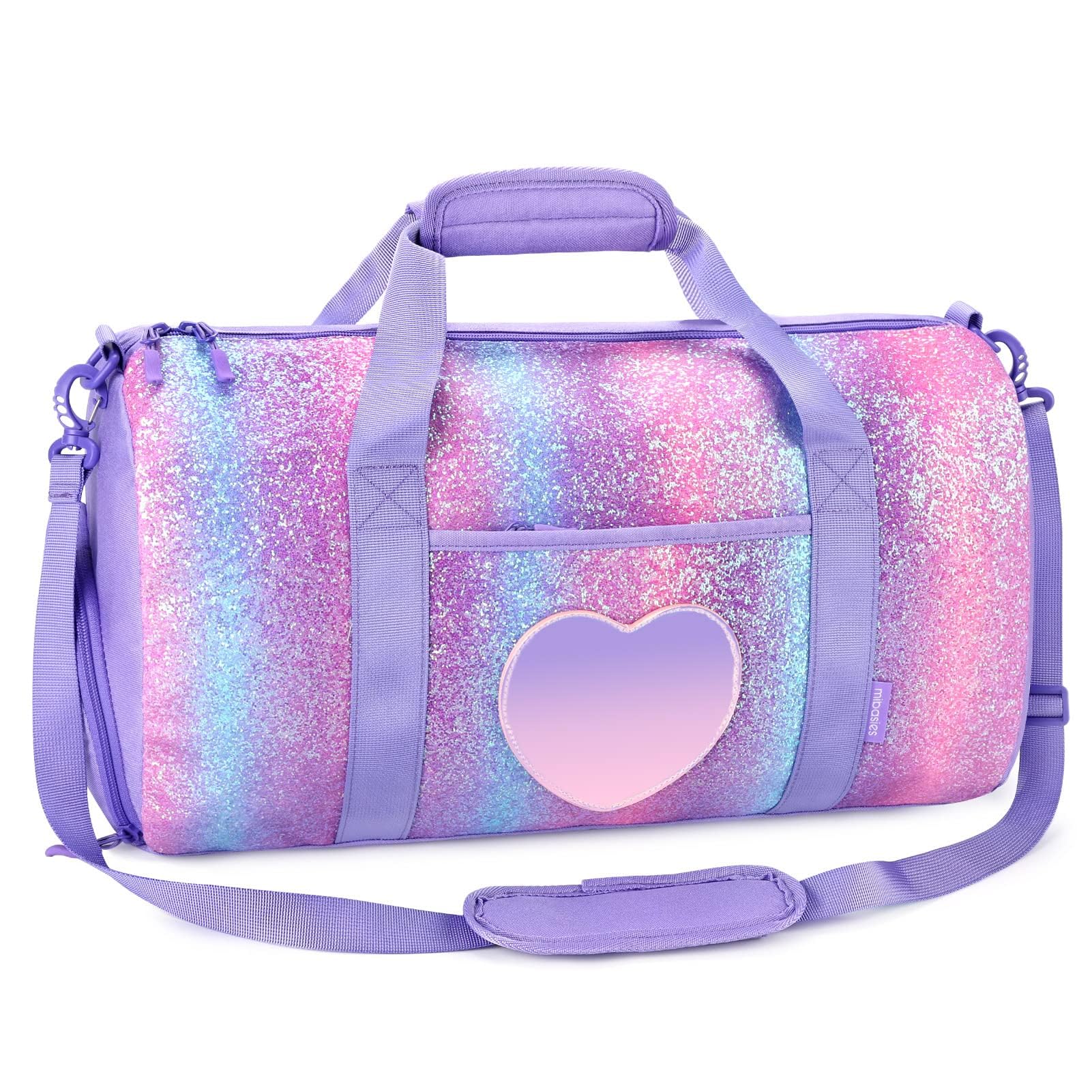 mibasies Dance Bag for Girls Duffle Bag Kids Overnight Travel Sleepover Bags Sport Gym Bag with Shoes Compartment(Chunky Purple Rainbow1)