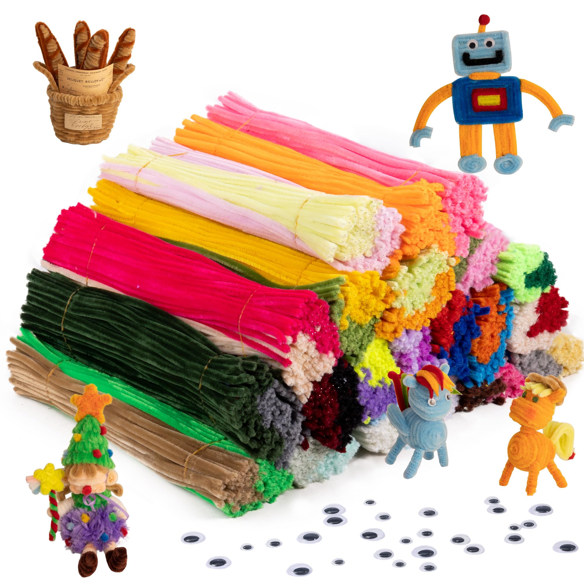 Caydo 1800 Pieces Pipe Cleaners 40 Assorted Colored Chenille Stems for Art and Crafts, Pipe Cleaner Crafts for DIY Art and Craft Projects Creative Gift Party Decorations