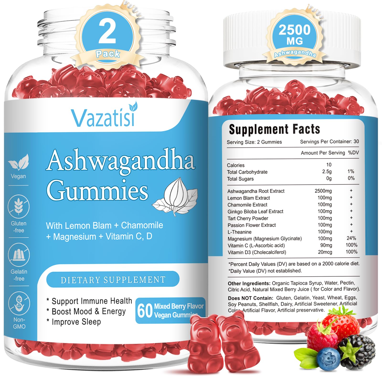 Amazon.com: Vazatisi 2 Pack Ashwagandha Gummies for Women Men