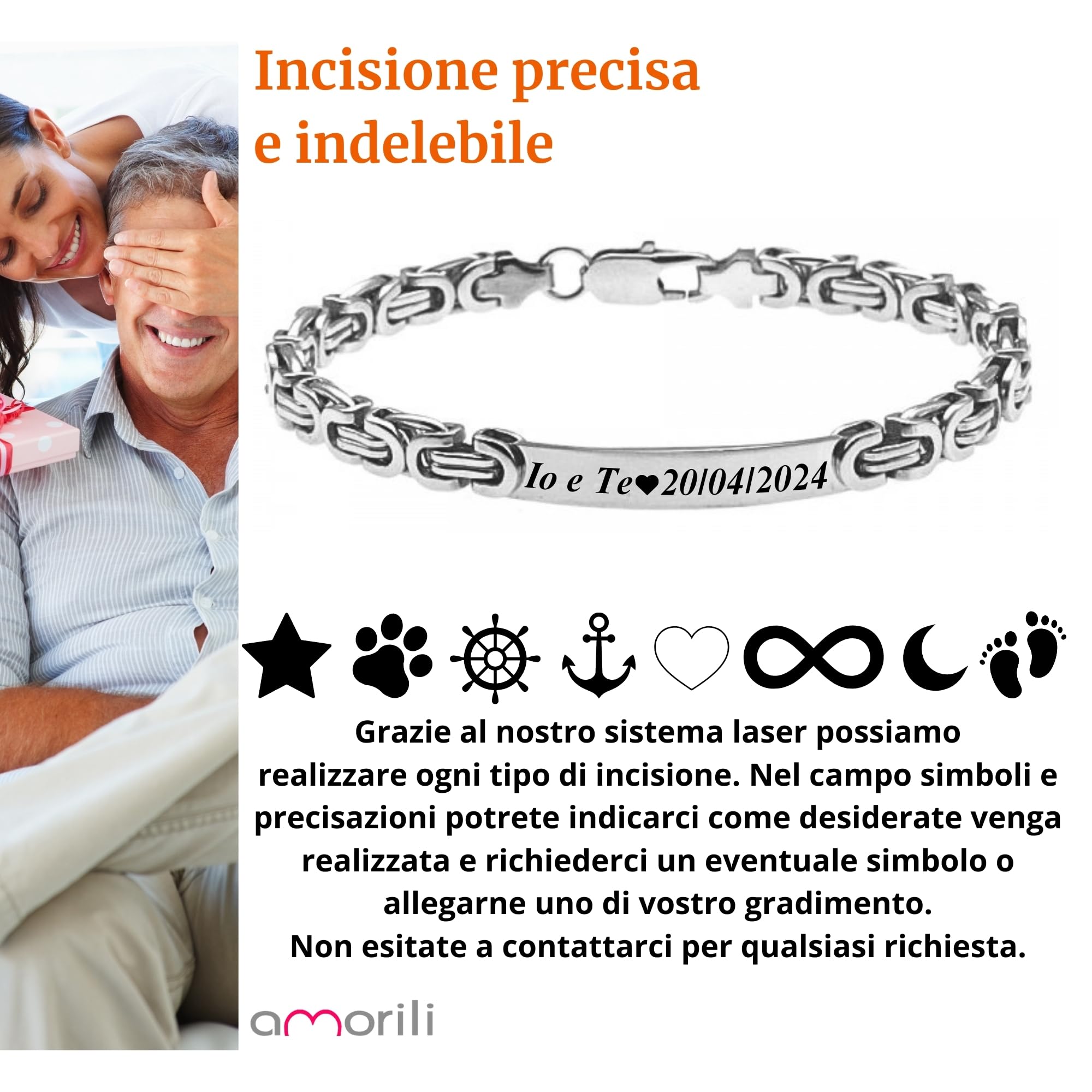 Bracciale Uomo Personalizzato con Incisione Acciaio Inox Catena Bizantina – Braccialetto Elegante con Nome Data Dedica – Design Intrecciato Regolabile – Idea Regalo Uomobcc2345