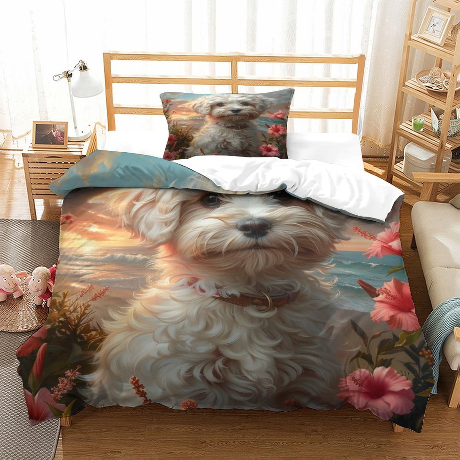 XPASHIQWC Cockapoo 3D Print 3 Pieces Cute Dog With Zipper Closure For Kids Boys Teen Men Soft Lightweight Quilt Cover Bedroom Dorm Decor Single（135x200cm）