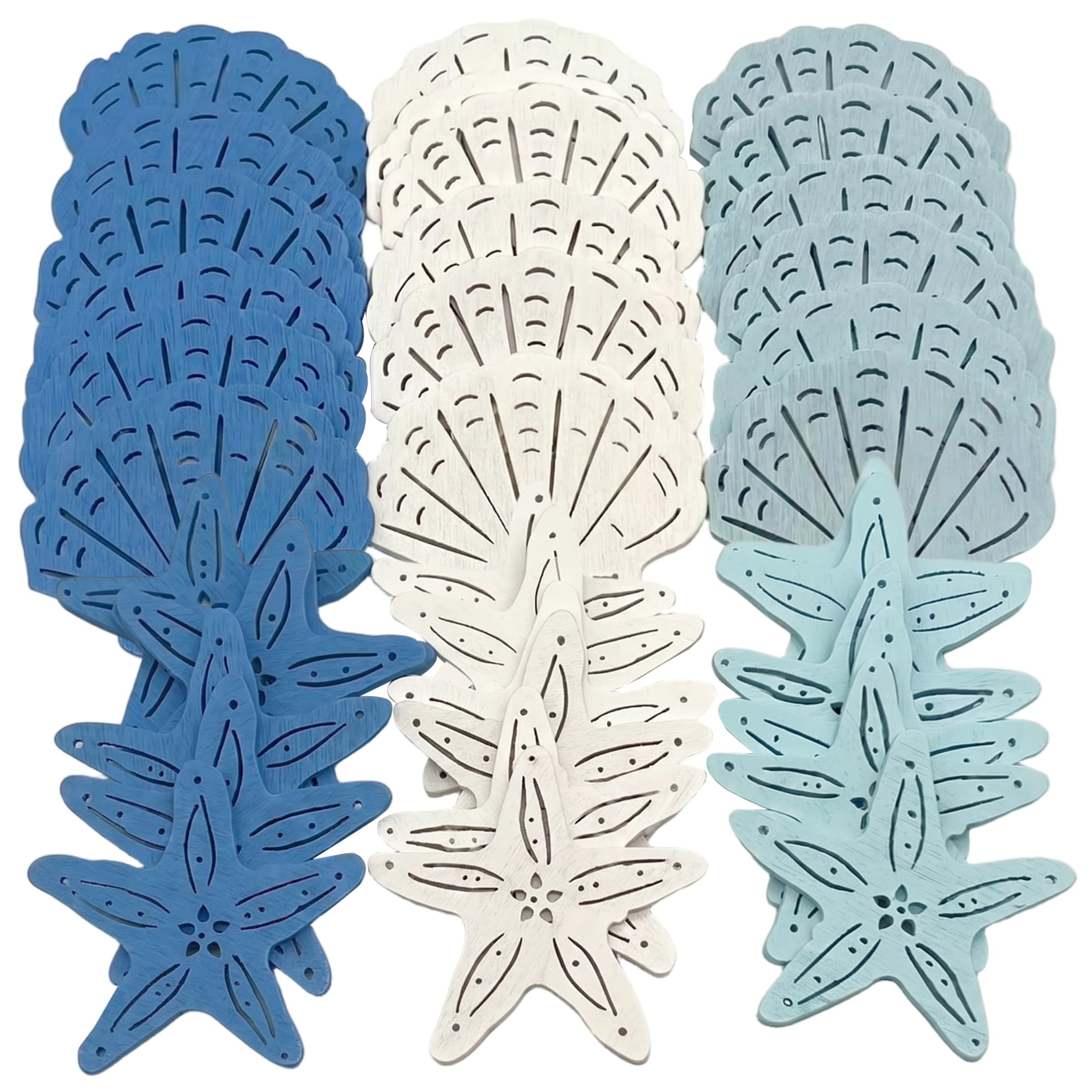 Pineeseatile 36PCS Seashell Decor, 2in Cute Ocean Ornament with Hole Craft Accessories for DIY Sewing/Crafts/Decorations, 3 Colors, Summer Ornaments