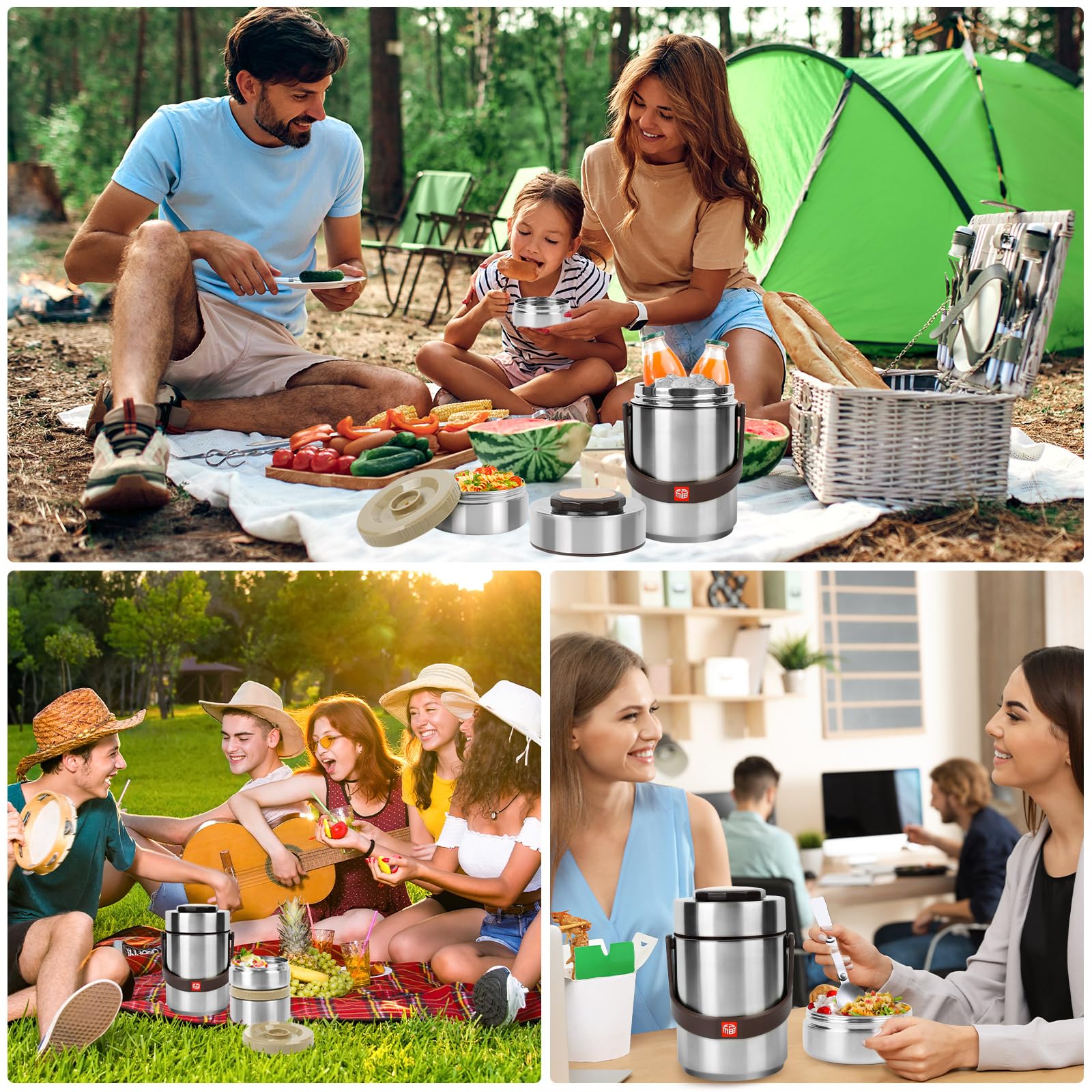 Termo para comida caliente y sopa, 67 onzas, contenedor de alimentos apilable, sellado de 3 capas con bolsa de almuerzo, ideal para comidas diarias de oficina, almuerzos escolares y cenas al aire