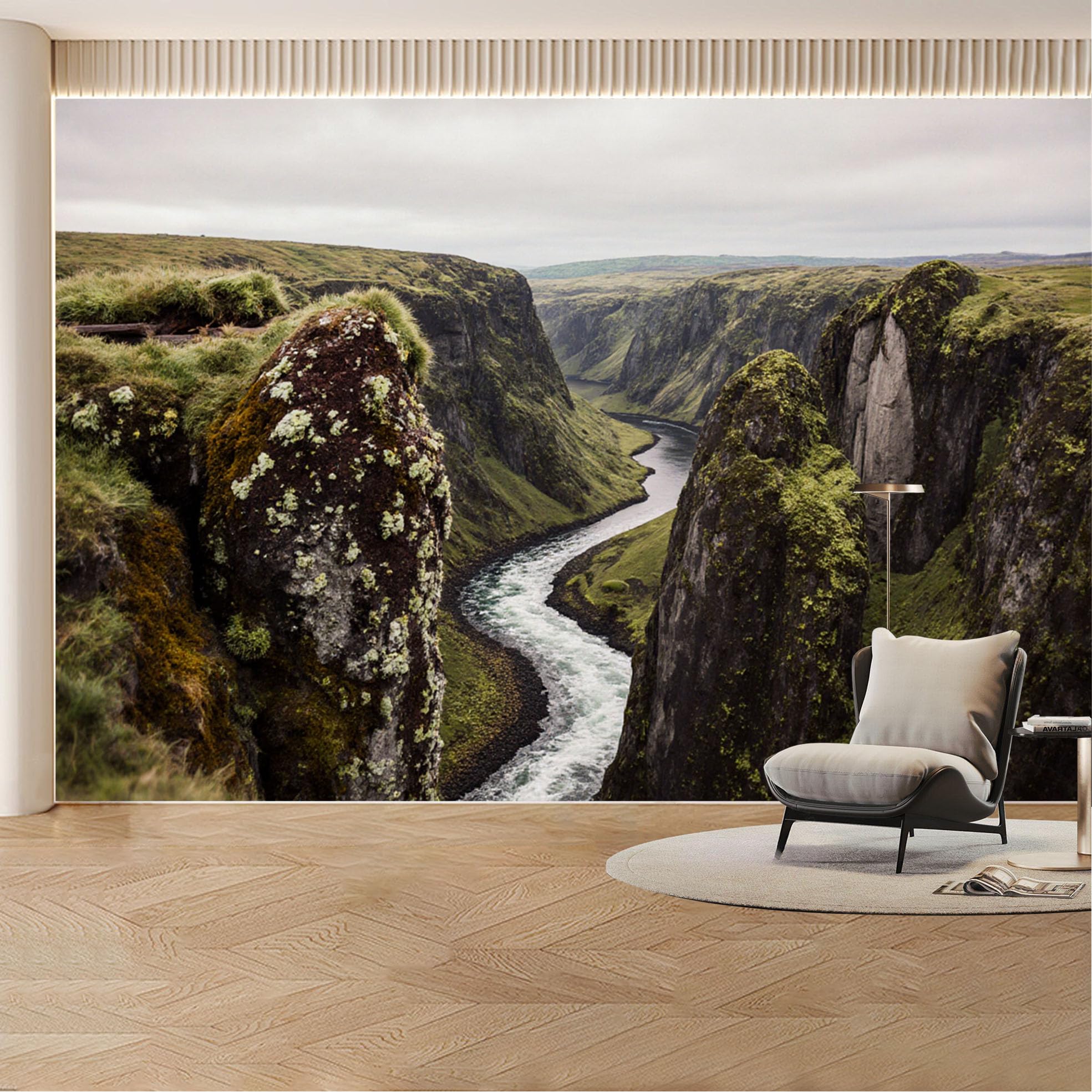 Custom Wall Mural Wallpaper Mountain Canyon River Landscape Nature Wall Decor Large Wall Art Nordic Misty Style Removable SelfAdhesive Large Photo for Living Room， Bedroom， Office