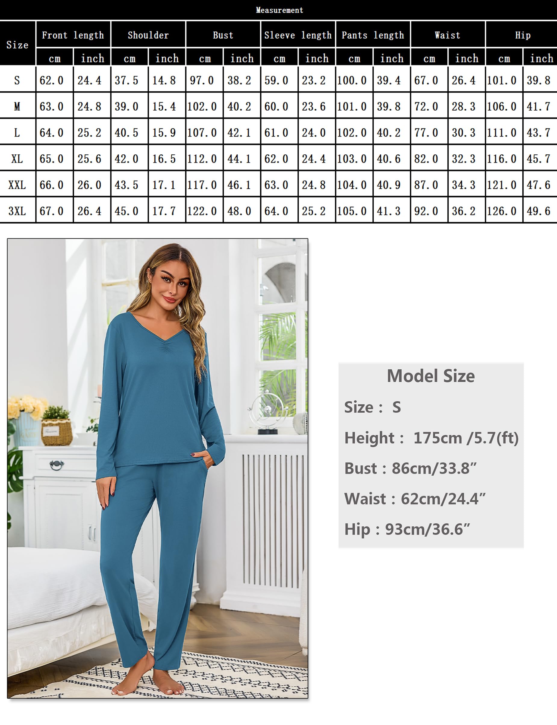 Bresdk Pigiama Donna Invernale Caldo Cotone Lungo Maglia a Maniche Lunghe con Scollo a V e Pantaloni Lunghi Abbigliamento da Casa