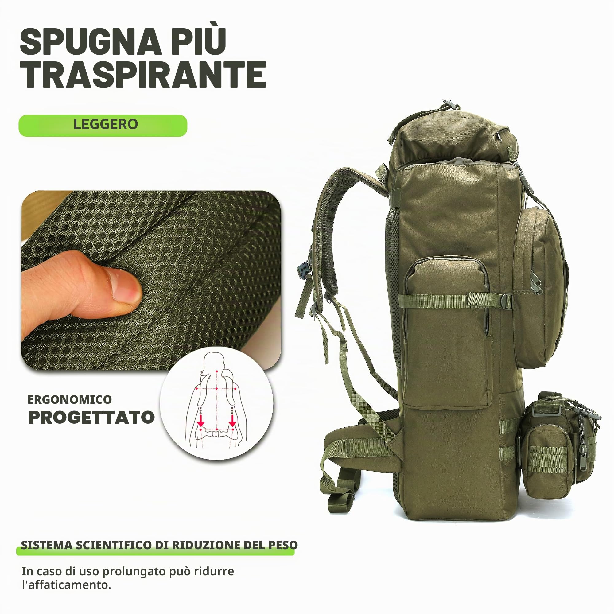 Zaino da campeggio da 100 l, zaino tattico militare Molle, zaino da trekking leggero impermeabile