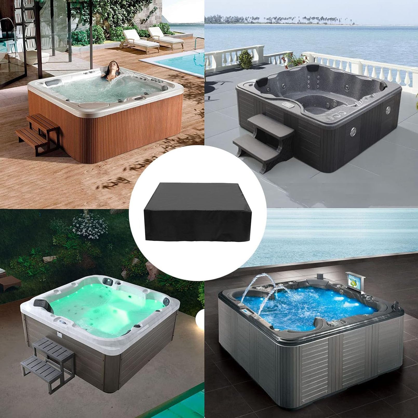 Funda para bañera de hidromasaje al aire libre, impermeable, cuadrada 210D, cubierta de aguas termales, resistente al sol, protector de piscina, resistente a los rayos UV, protector para jacuzzi y spa