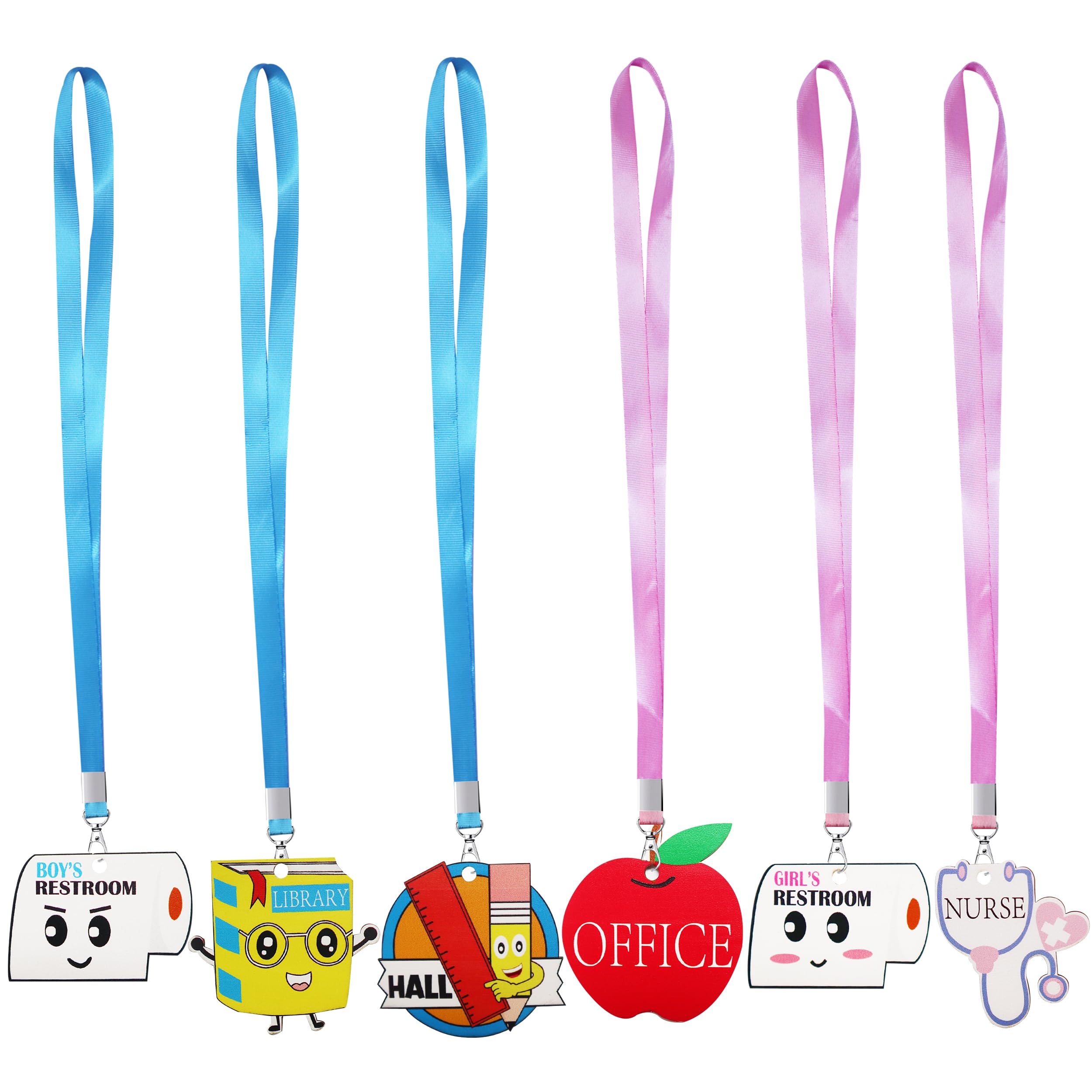 UAUOCU Hall Passes for Classrooms Must Haves, 6 First Day of School Teacher Supplies Gifts Bathroom Lanyards Set for Elementary Middle High Students Restroom Library Office Nurse Bulk Pass