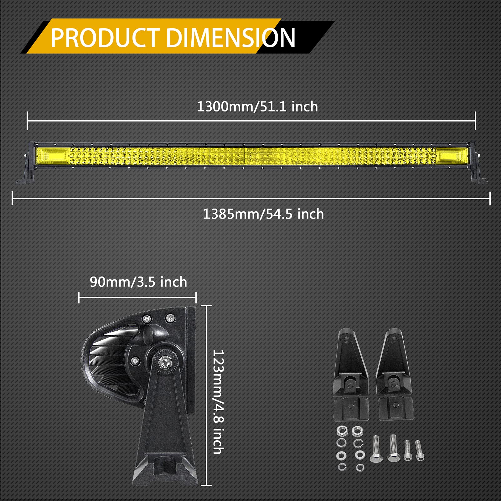 Willpower 52 inch 675W Straight Triple Row Yellow Amber Led Light Bar Flood Spot Driving Lights Off Road Lights with Wiring Harness for Pickup Truck ATV UTV Wrangler SUV Dodge Ram,3000K 12-24V