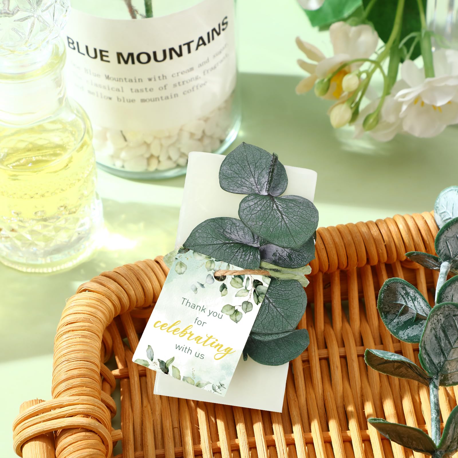 50 Sets Mini-Eukalyptus-Seifen, handgefertigte Seifen, Hochzeitsseife, Partygeschenke, Babyparty-Geschenke für Gäste, mit Dankeskarten, Box für Brautparty, Hochzeit
