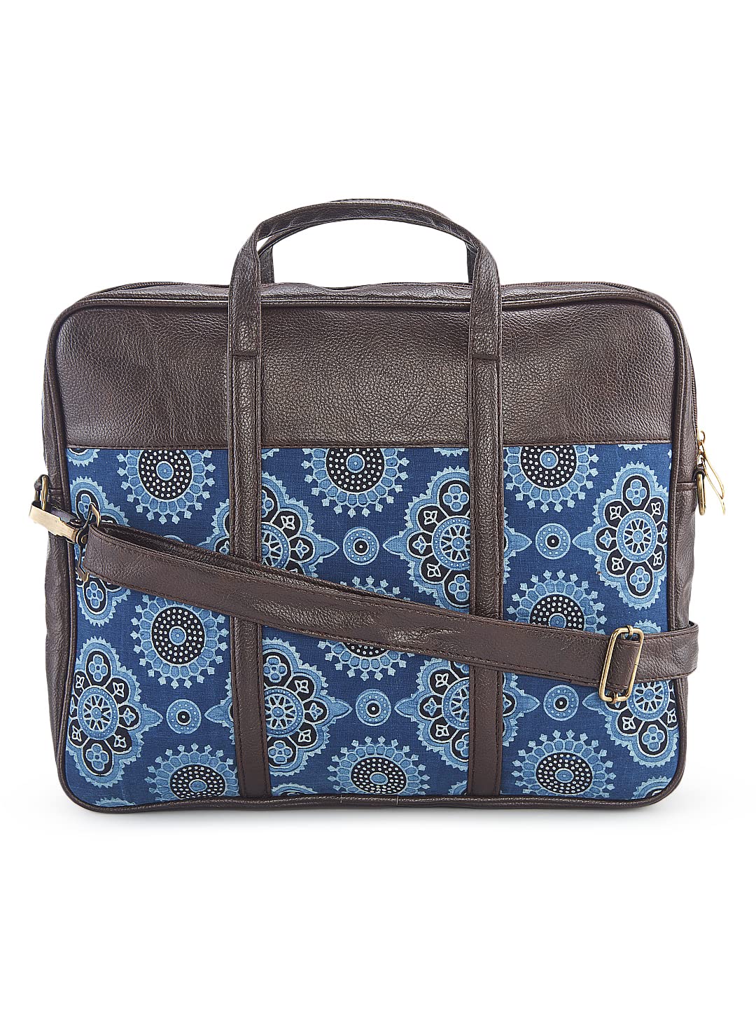 NEPRI Vegan Leather Handmade Laptop Bag | Printed Ajrakh - Fresco Indigo (B0BZW7ZVBV) Amazon Price History, Amazon Price Tracker