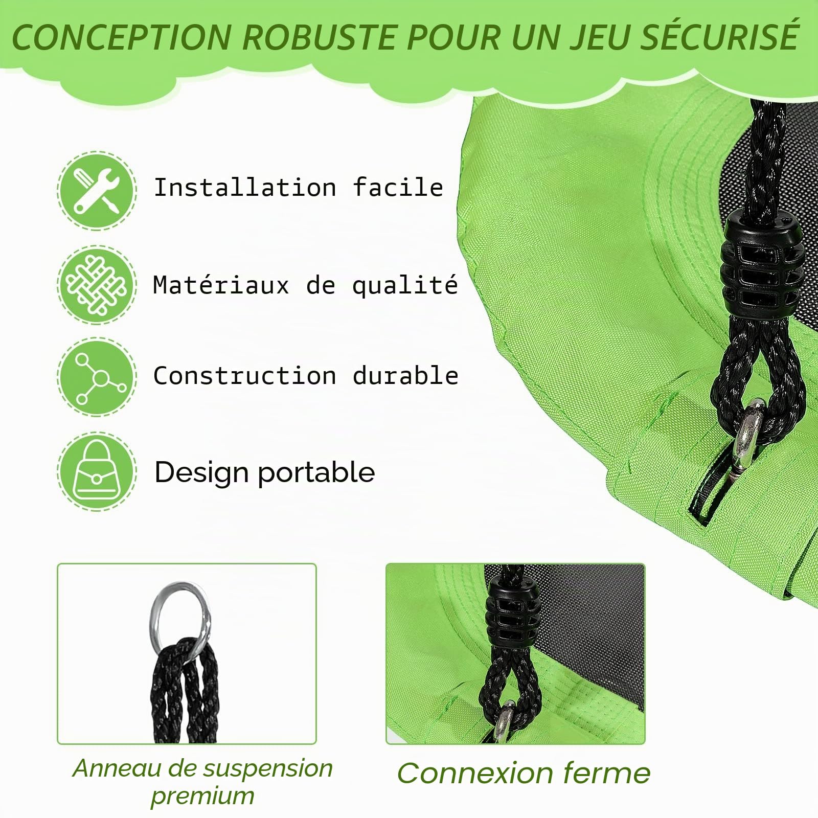 KOMFOTTEU Balançoire Nid d'Oiseau, Hauteur réglable : 100-180 cm