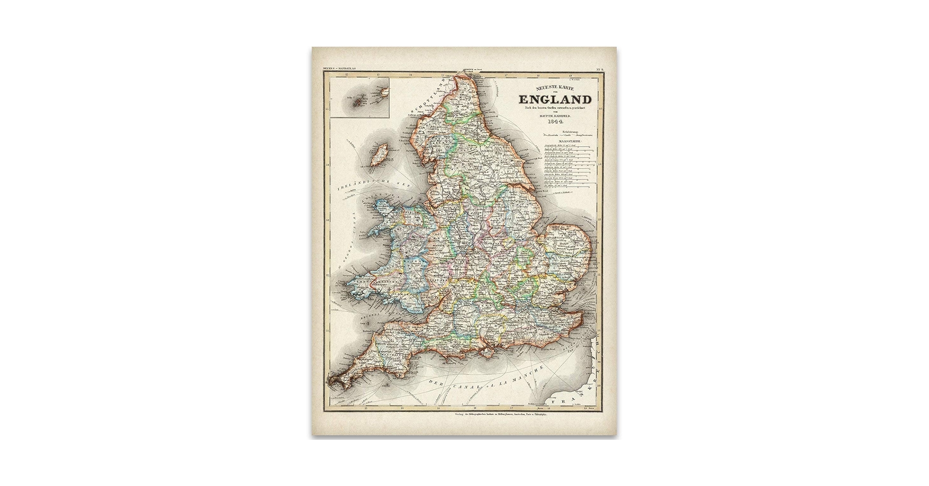 Amazon.com: 1844 England Map Poster – 28x36 Unframed