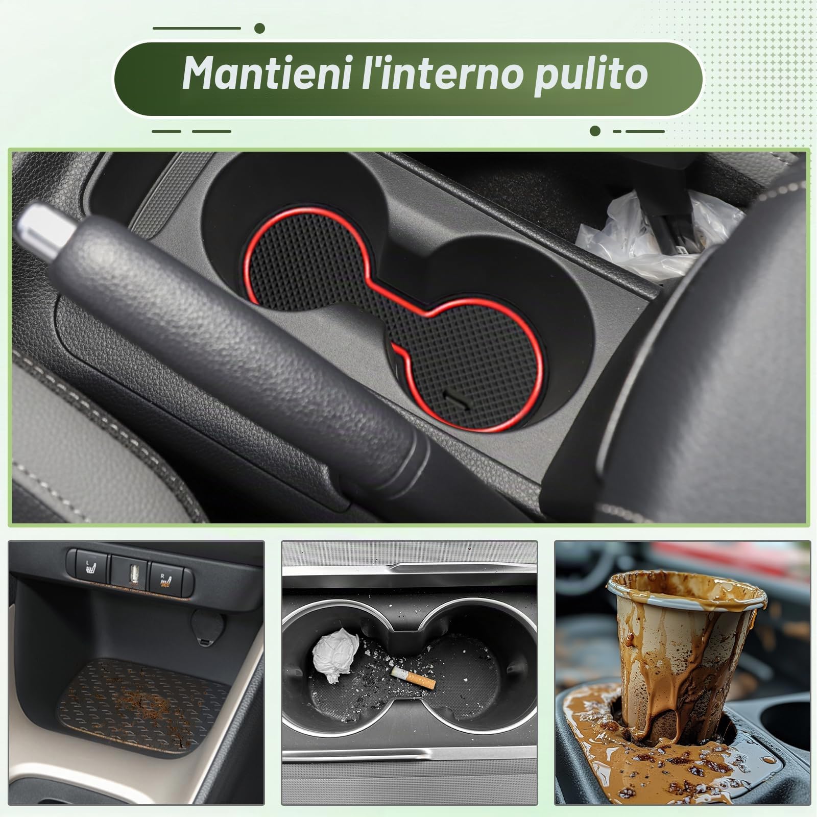 Compatibile con Kia Stonic 2018-2025 Tappetini Antiscivolo per Kia Stonic GT-Line S Tappetini in Gomma per Console Centrale, Porta Bicchieri, Scanalatura Porta (Rosso)