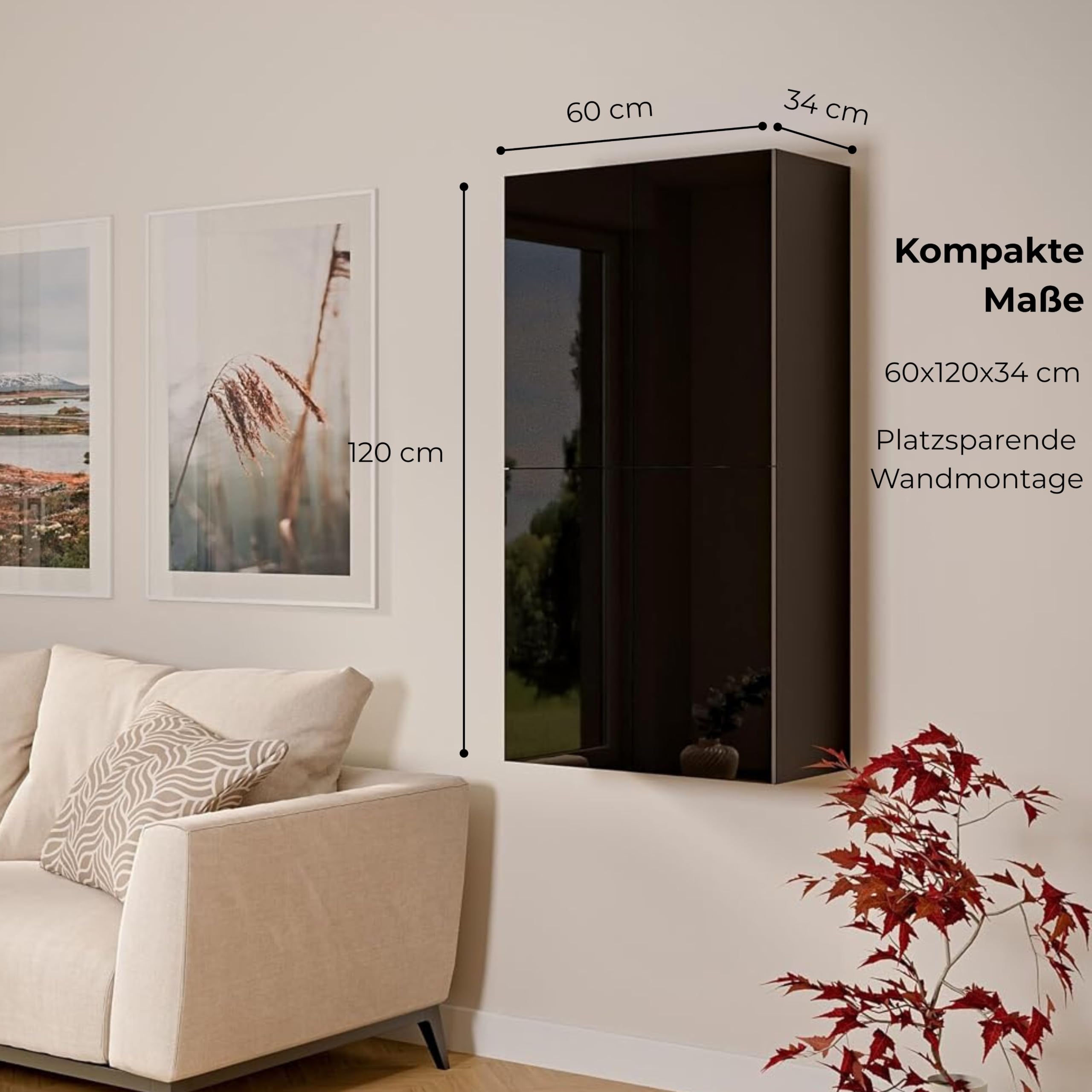 Szafka wisząca do przedpokoju i salonu czarna połysk 120x60x34 cm Tip-On