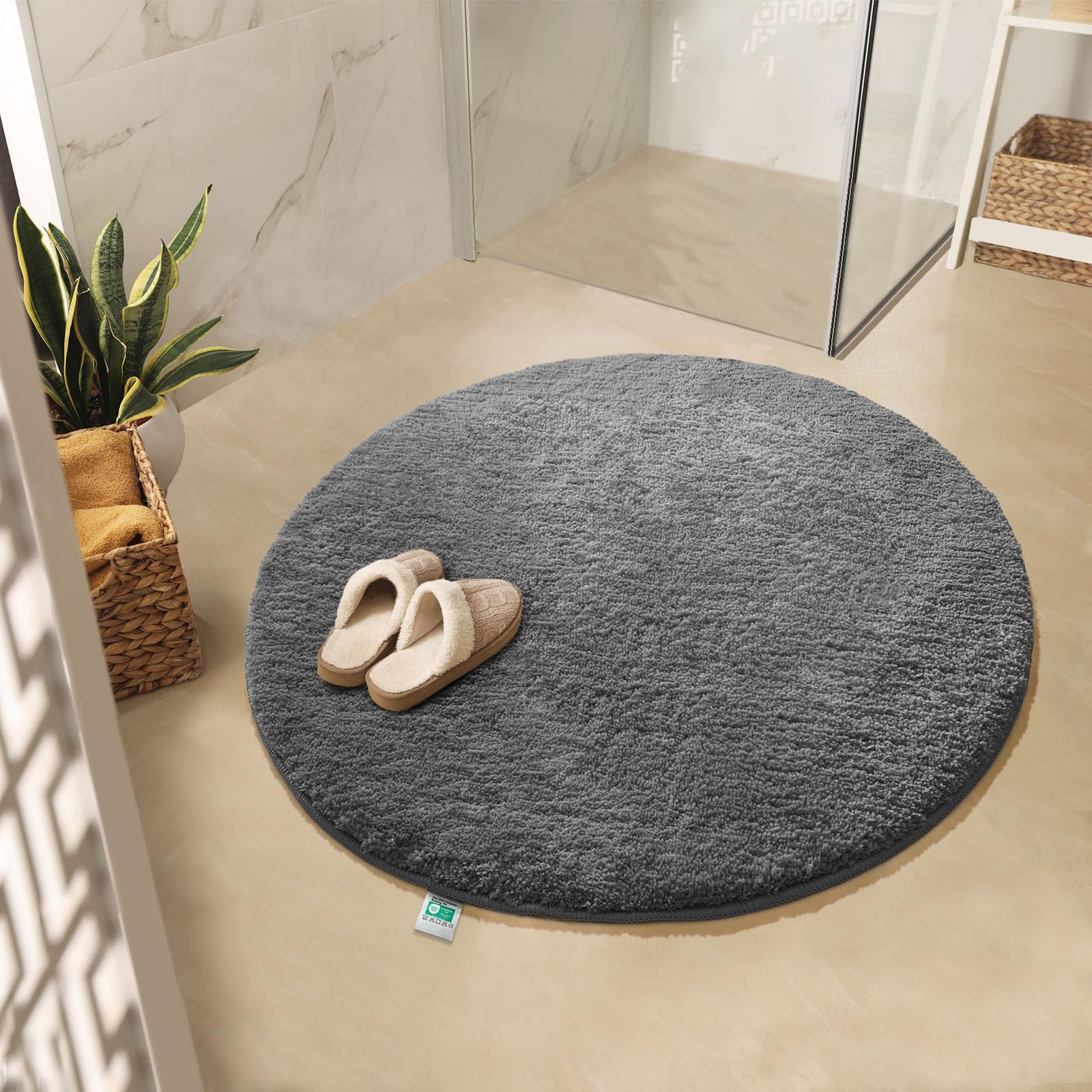KARAT Sky Round Bath Mat, Dense, Fluffy, Non-Slip, Washable, Dark Grey, 95 cm (Round)