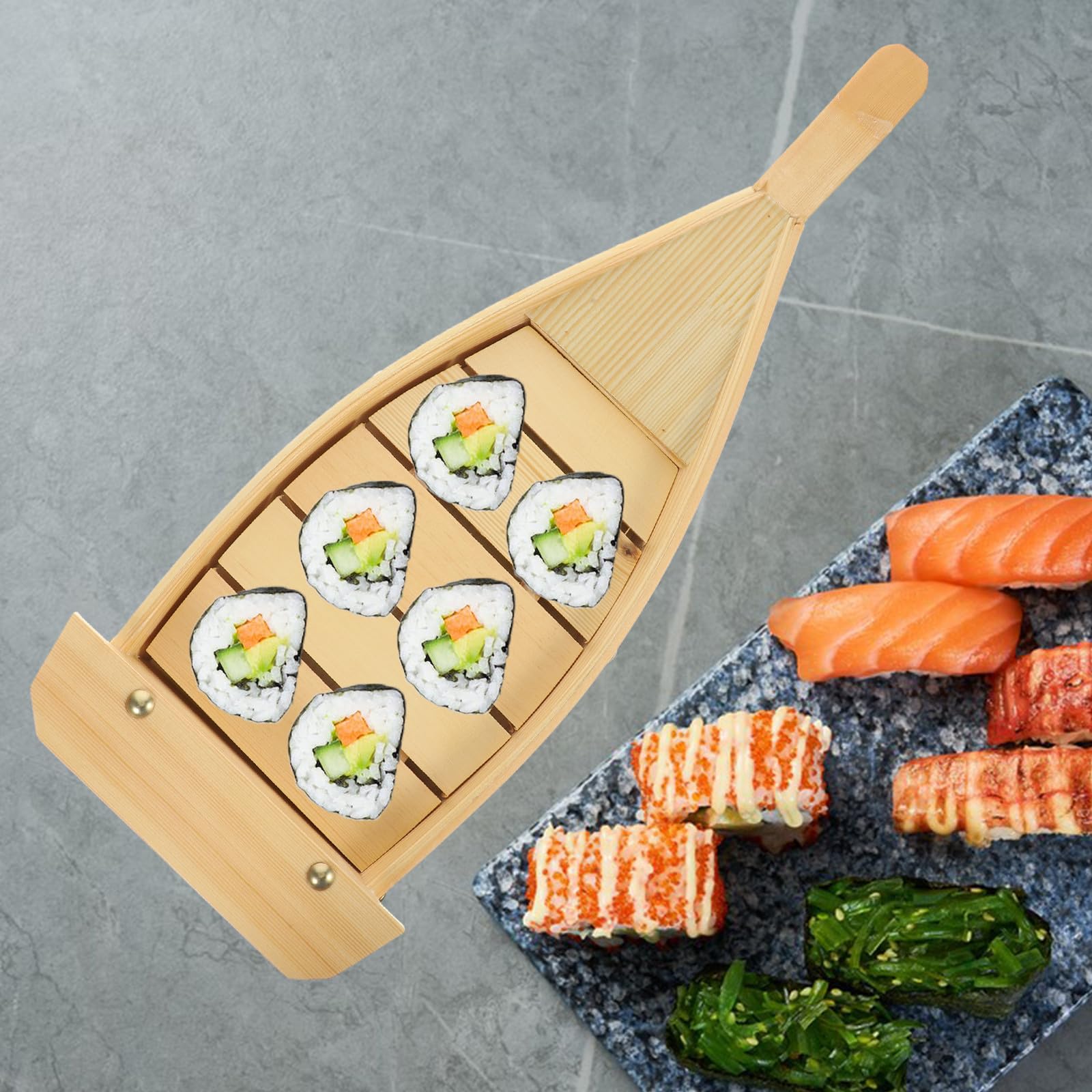 Abaodam Barco de Madera para Sushi Estilo Japonés Bandeja Decorativa Grande Plato Práctico para Servir Sashimi y Aperitivos Restaurante o Hogar