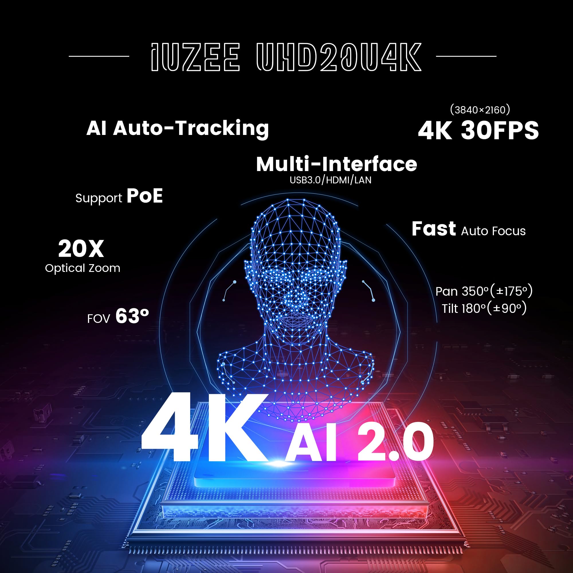 PTZ kamera 20 x zoom optyczny, kamera konferencyjna, USB3.0, HDMI, PTZ, 1080p, 60 kl./s, szerokokątna do wideokonferencji, kościoła, streamingu, spotkań, edukacji, zoomu, zespołów Skype Teams,