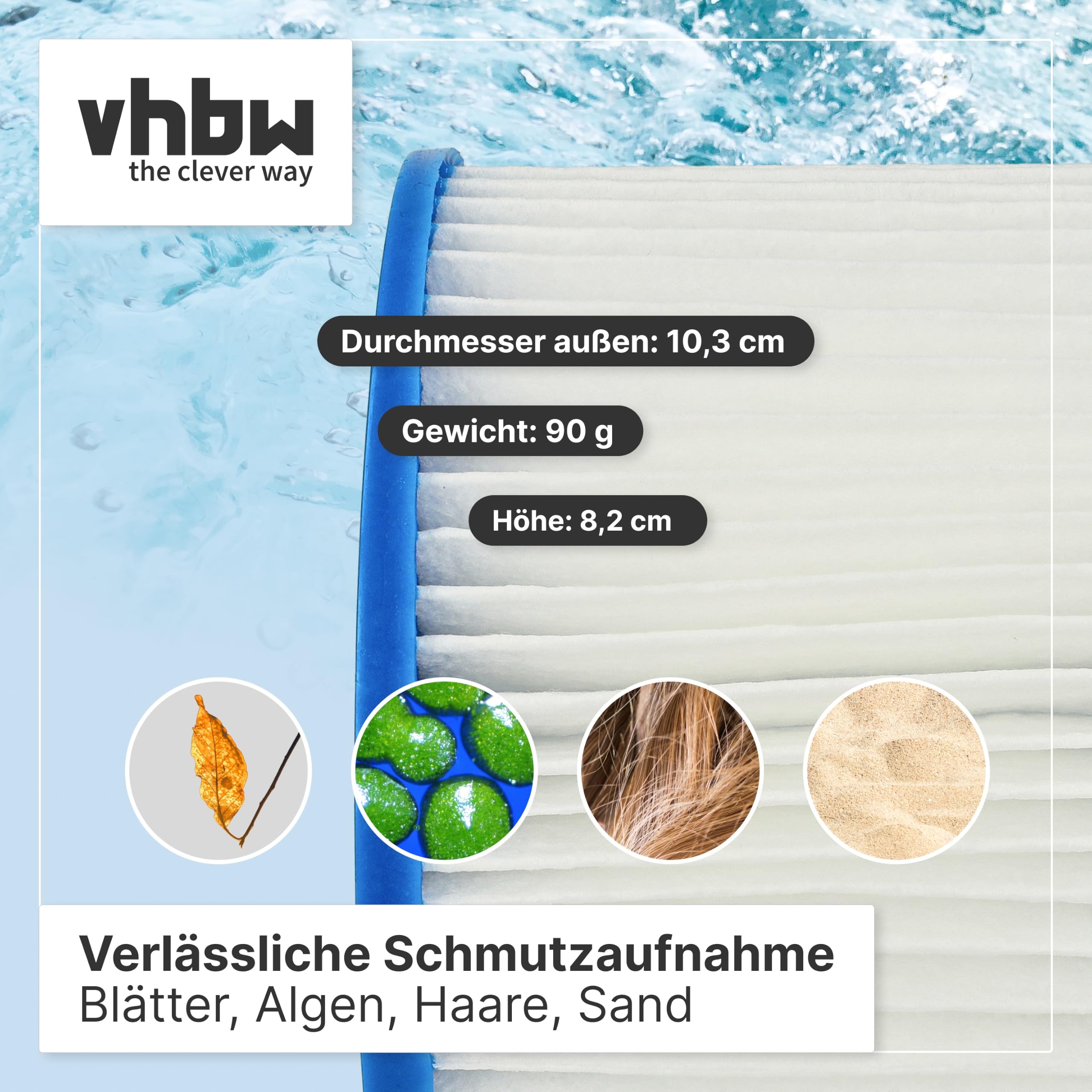 vhbw 12 x wkład filtrujący typu VI kompatybilny z Bestway Lay-Z-Spa Hawaii, Miami, Monako Pool - zapasowy filtr, niebieski, biały