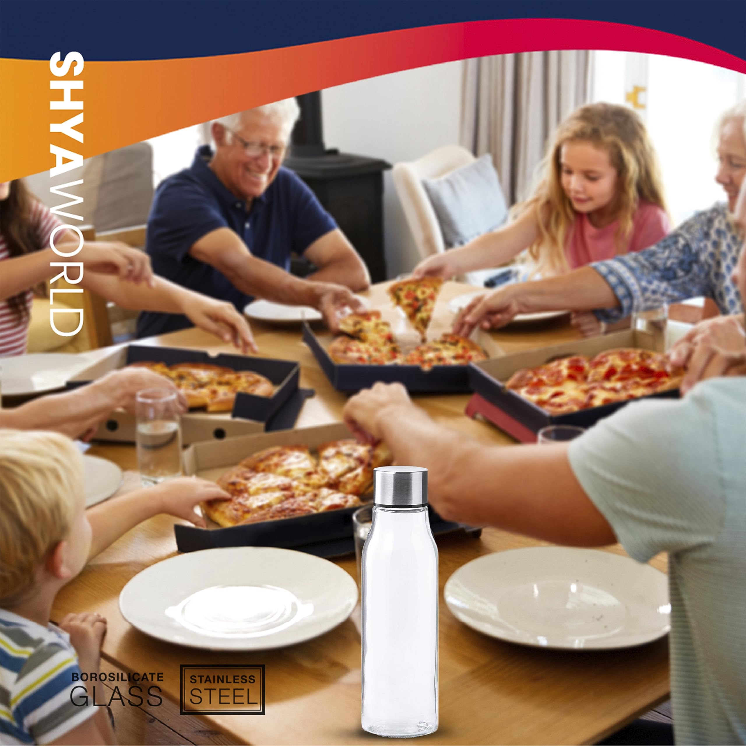 Botella De Cristal para Agua Cuerpo de Acabado Transparente borosilicato Tapón a Rosca en Acero Inoxidable. Cajas Individuales por Botella. (10)