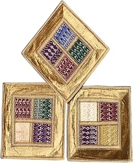 Mogul Interior Bohemian Decorative Cushion Cover Embroidered Patchwork Lace Throw Pillow Cases 16"X16" (Golden 2)