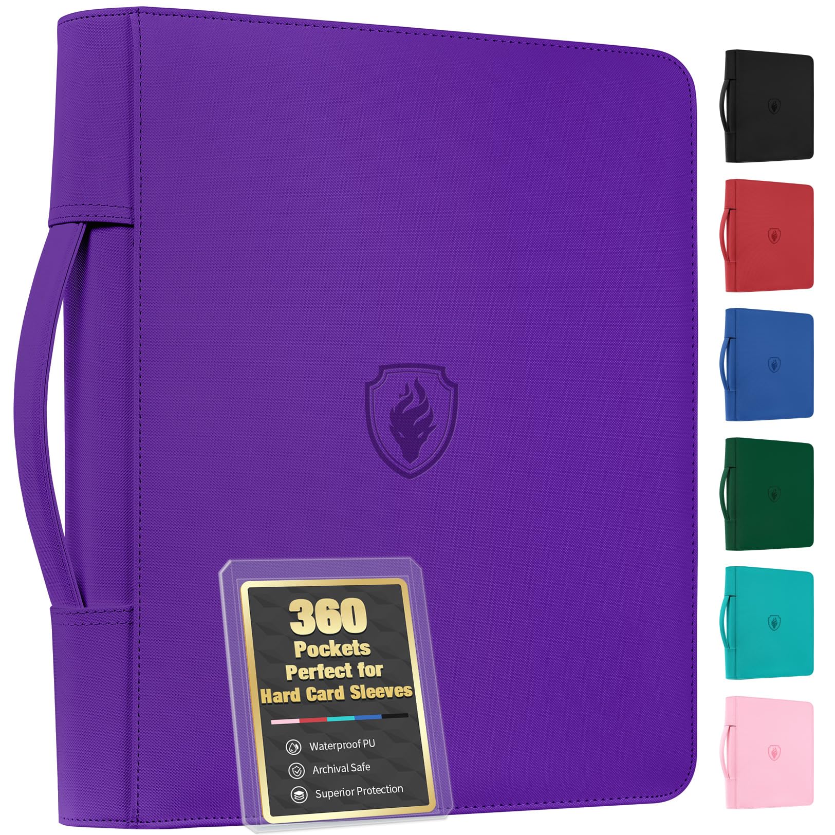 Fabmaker Carpeta de carga superior con capacidad para 360 tarjetas, carpeta portátil con asa retráctil, almacenamiento de tarjetas coleccionables de carga lateral para fundas de tarjetas duras de 3 x