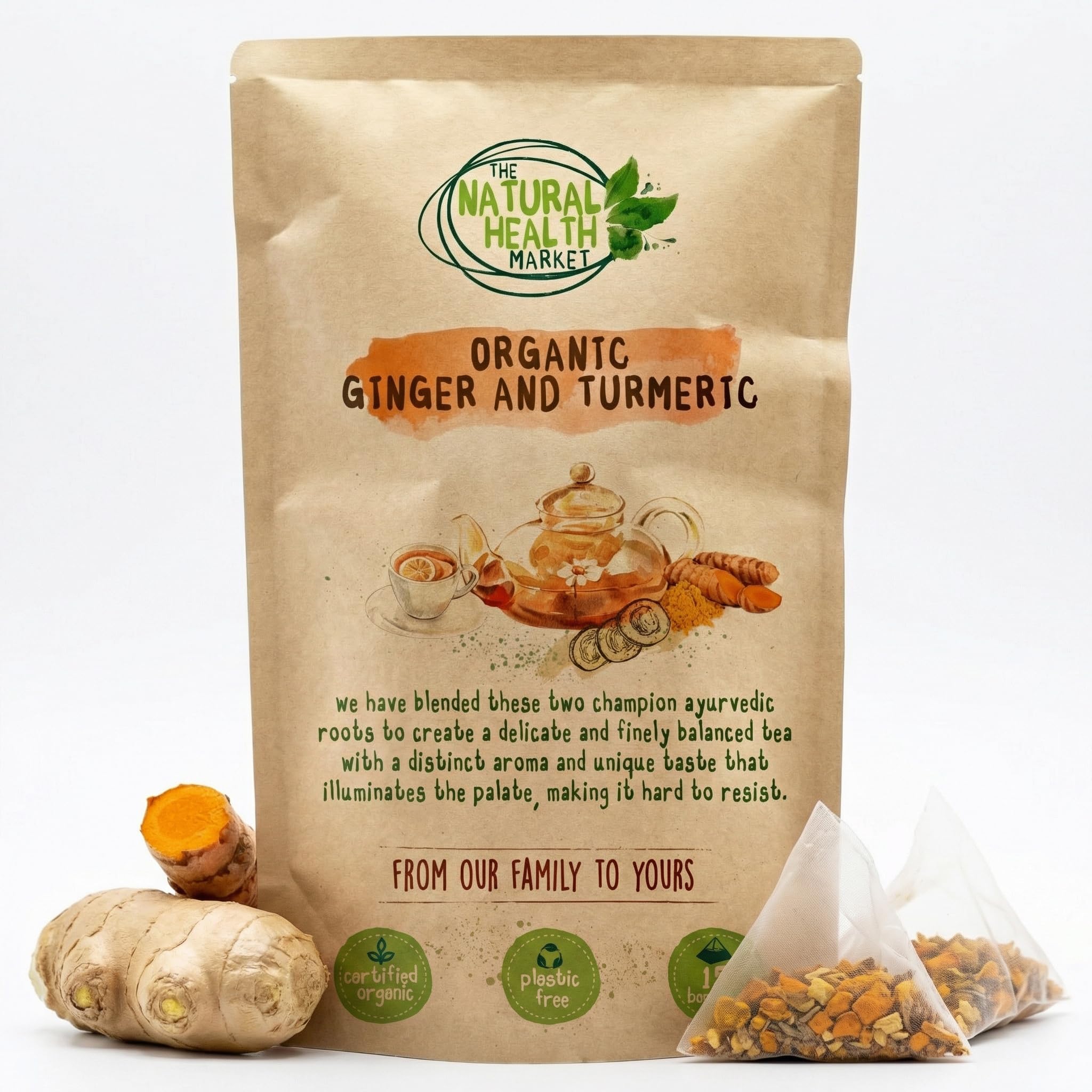 Organic Ginger Tea Bags – Strong Pure Ginger Root Herbal Tea – Plastic-Free & Caffeine-Free – Soil Association Organic – 50 Compostable Tea Bags – The Natural Health Market — view 15