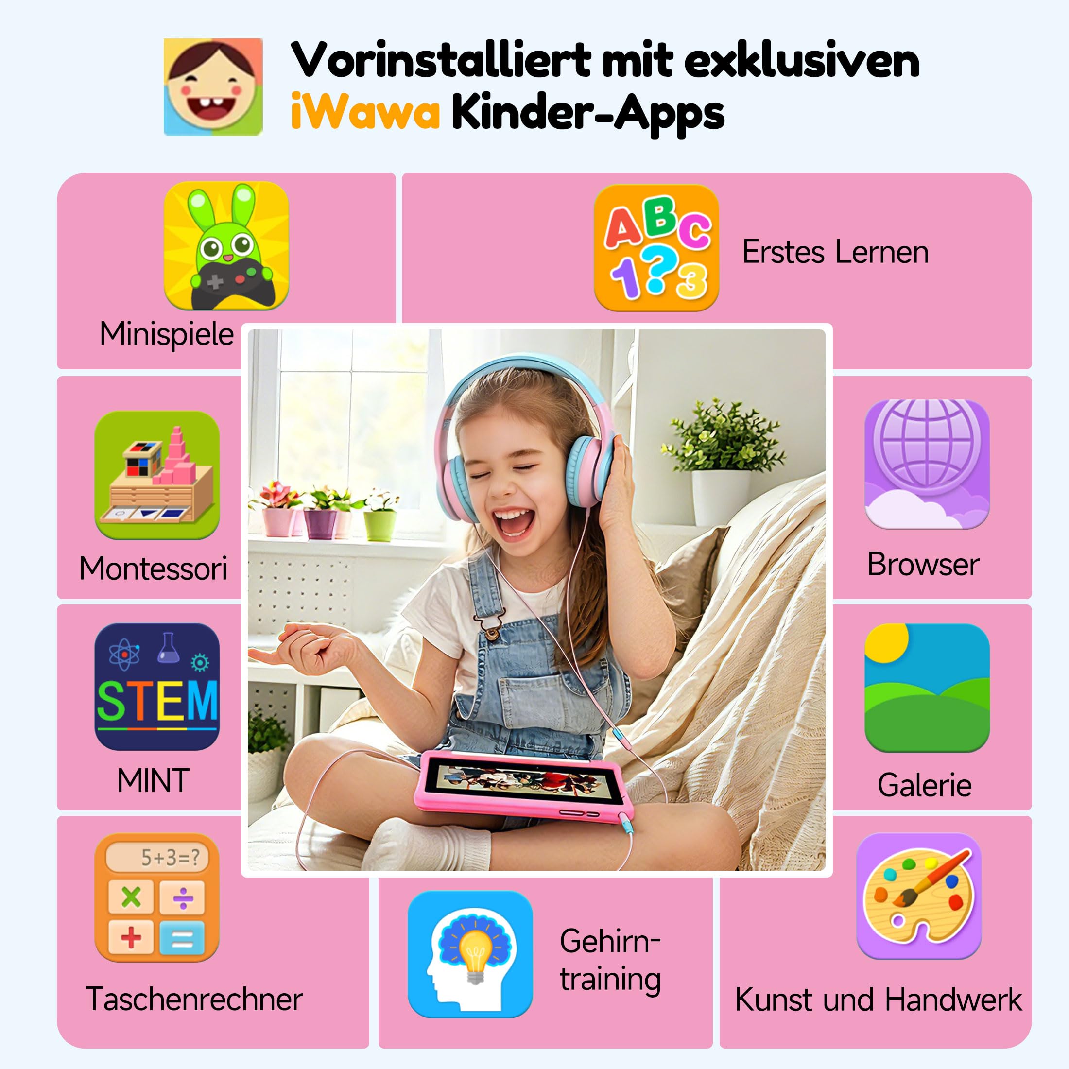 ALLDOCUBE KIDO Kinder Tablet 8 Zoll Android 15 Go, 32GB ROM + 512GB TF-Karte, Kindersicherung, iWawa, 5G WLAN, Unisoc T310, 5000mAh, 2 Lautsprecher, 3,5mm Buchse, Kinder Tablet mit Schutzhülle – Rosa
