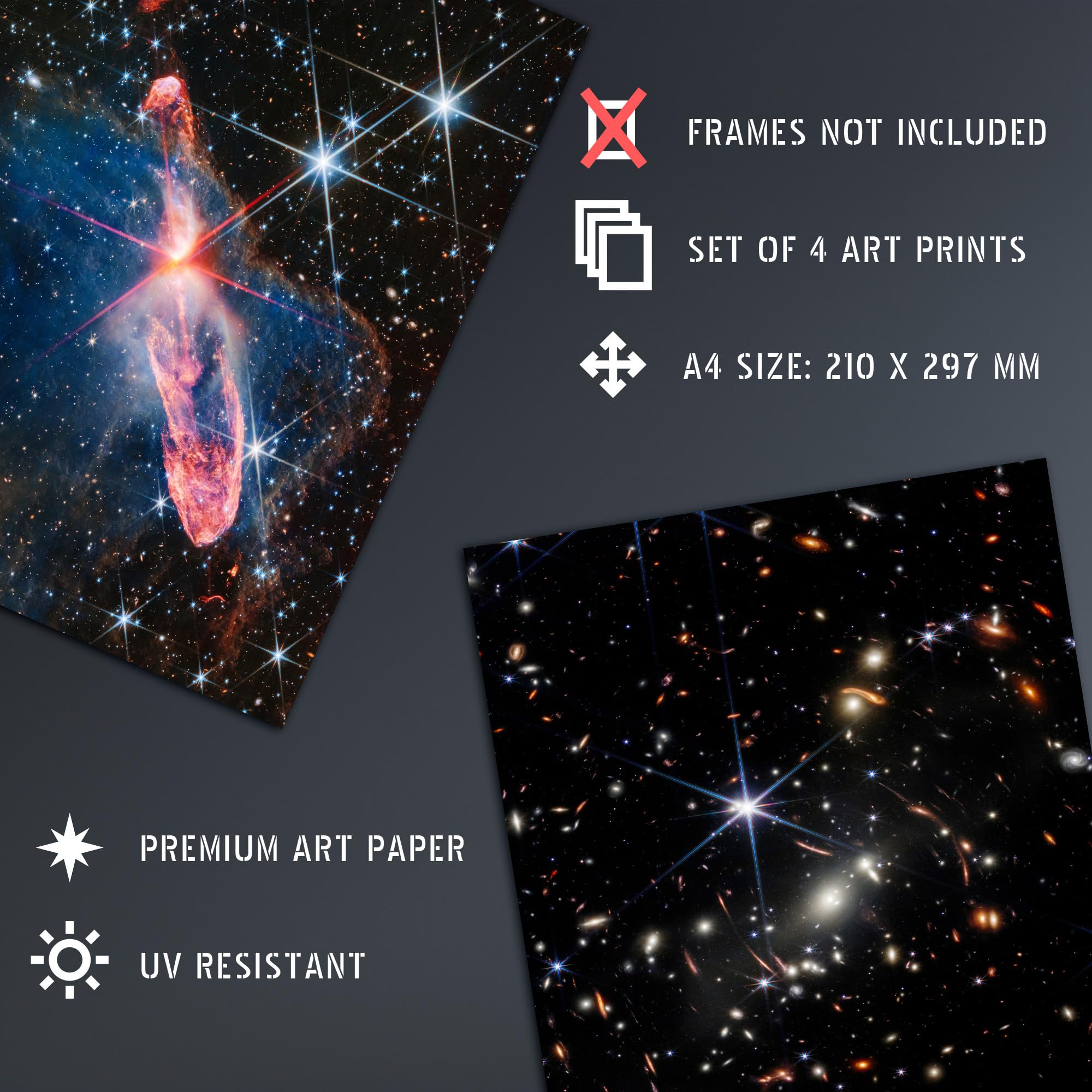 Artery8 Pack of 4 NASA James Webb Space Telescope Deep Field Image Galaxies Prelude to Supernova Actively Forming Stars Unframed A4 Wall Art Living Room Prints Set - Image 4