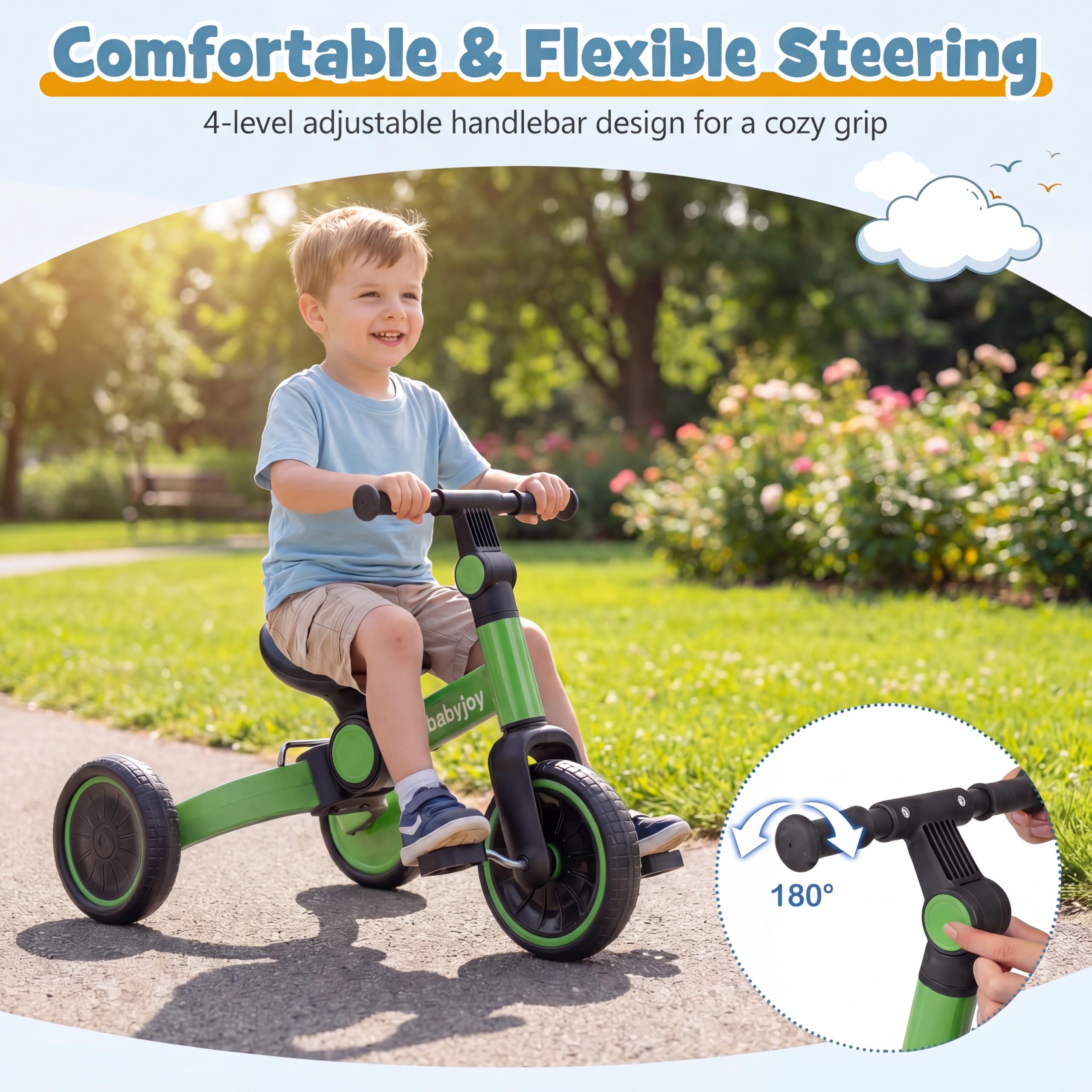 KOMFOTTEU Vélo Enfant 2 à 4 Ans, Charge 30 kg, Pédales Amovibles, Vert