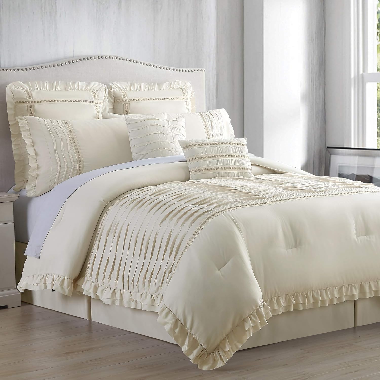 Amrapur Overseas Antonella 8-Piece Pleated Comforter Set (Queen, Sand)