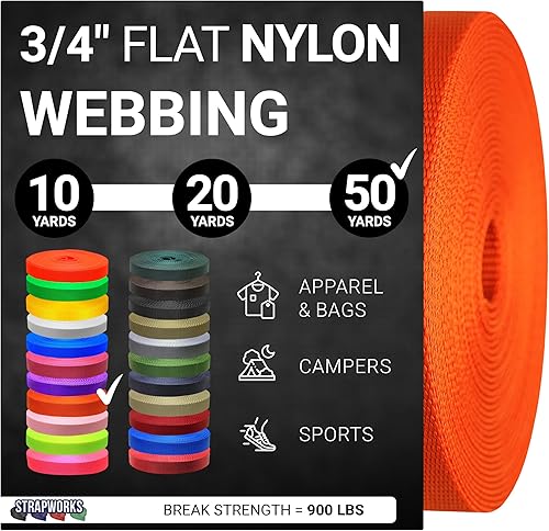 Miniatura 68 de Strapworks Rollo de correa de nailon resistente de 3/4 pulgadas para cinturón, mochila, eslinga, collar, correa, correas y más, 10, 20 o 50 yardas