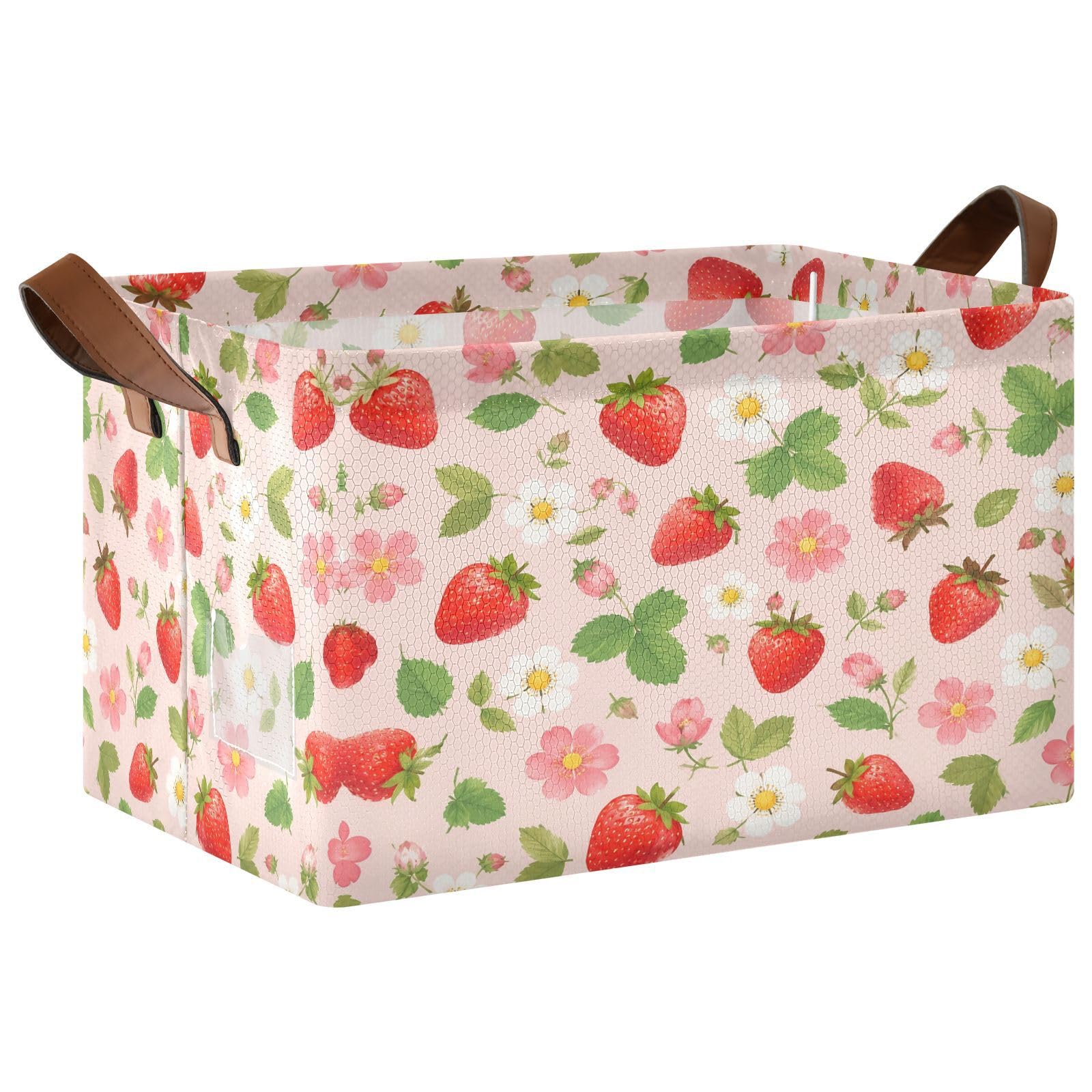 Ewusp Strawberry Storage Basket with Handles Waterproof Collapsible Storage Bin Closet Organiser Dog Toy Basket for Bedroom Nursery Office Home Organizing