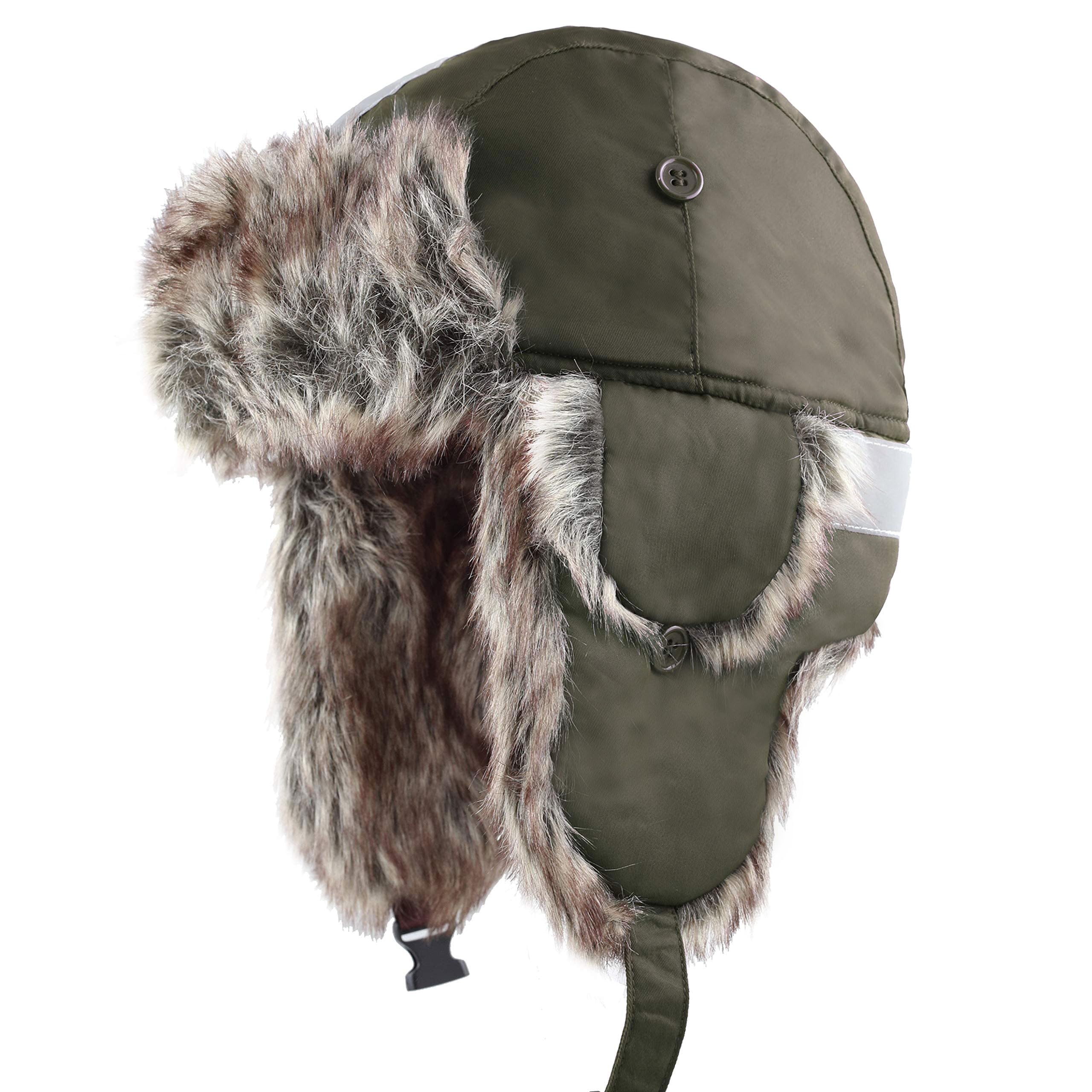 Faux Fur Safety Reflective Plain Plaid Aviator Trapper Hat Snow Ski Trooper Winter Cap
