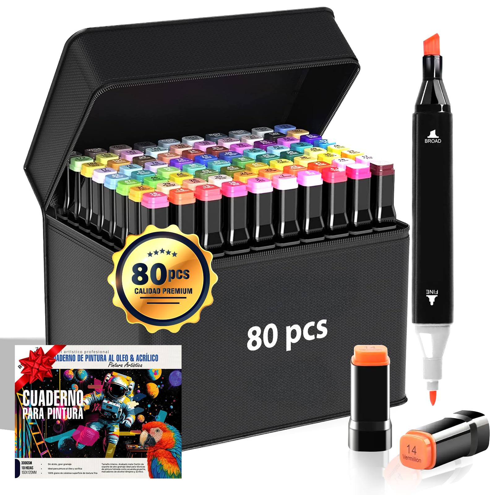 SUPER PACK 80 Rotuladores Alcohol PREMIUM + CUADERNO REGALO Para Practicar | Marcadores Alcohol Doble Punta | 2s De Secado | Alcohol Markers | Canetas Ideal Para Profesionales y Principiantes