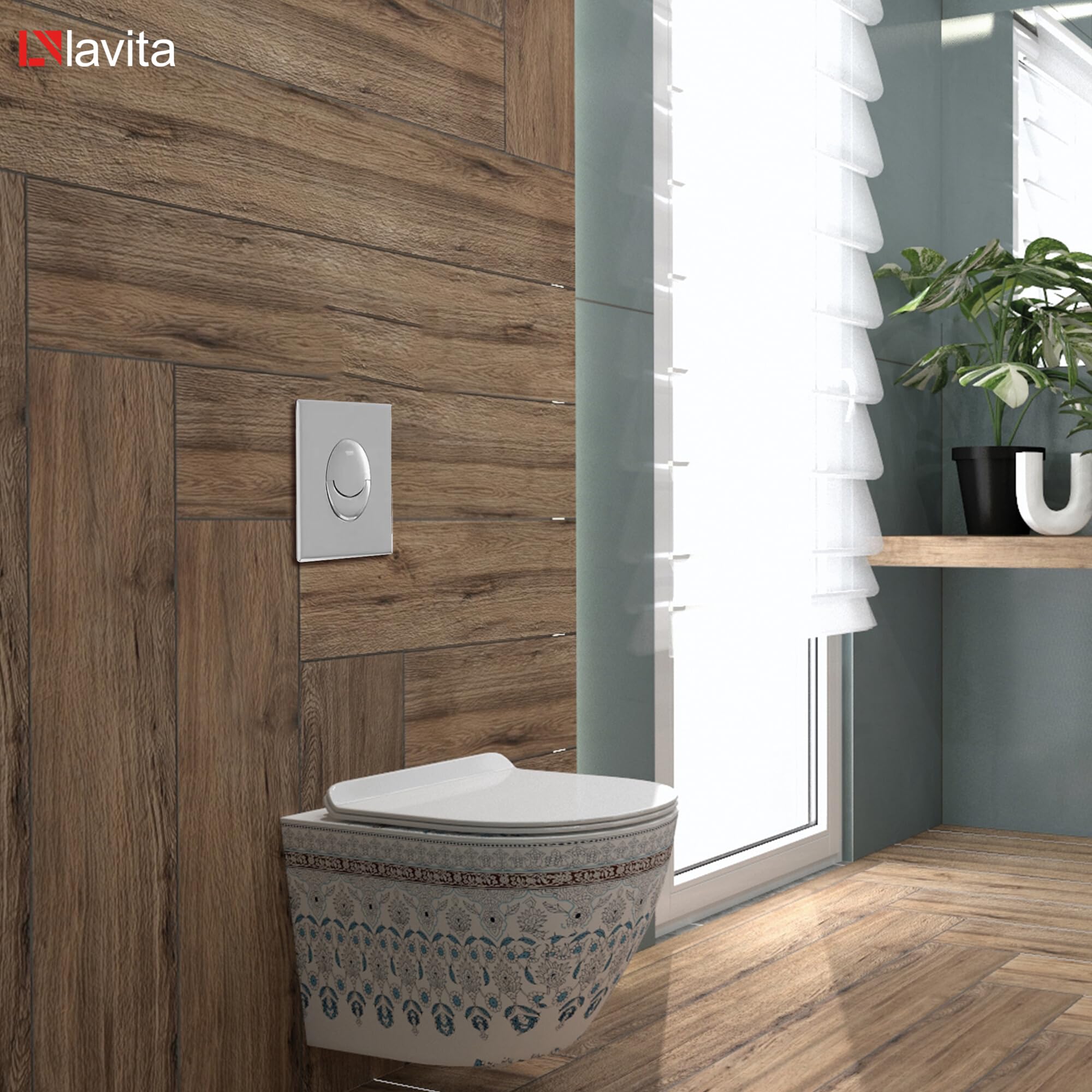 LAVITA Vorwandelement Solido Start + Wand Hänge WC Sofi Slim Folklor Spülrandlos + WC Sitz mit Absenkautomatik Verchromter Knopf Komplettset Unterputz Spülkasten Toilette Komplett Sett WC