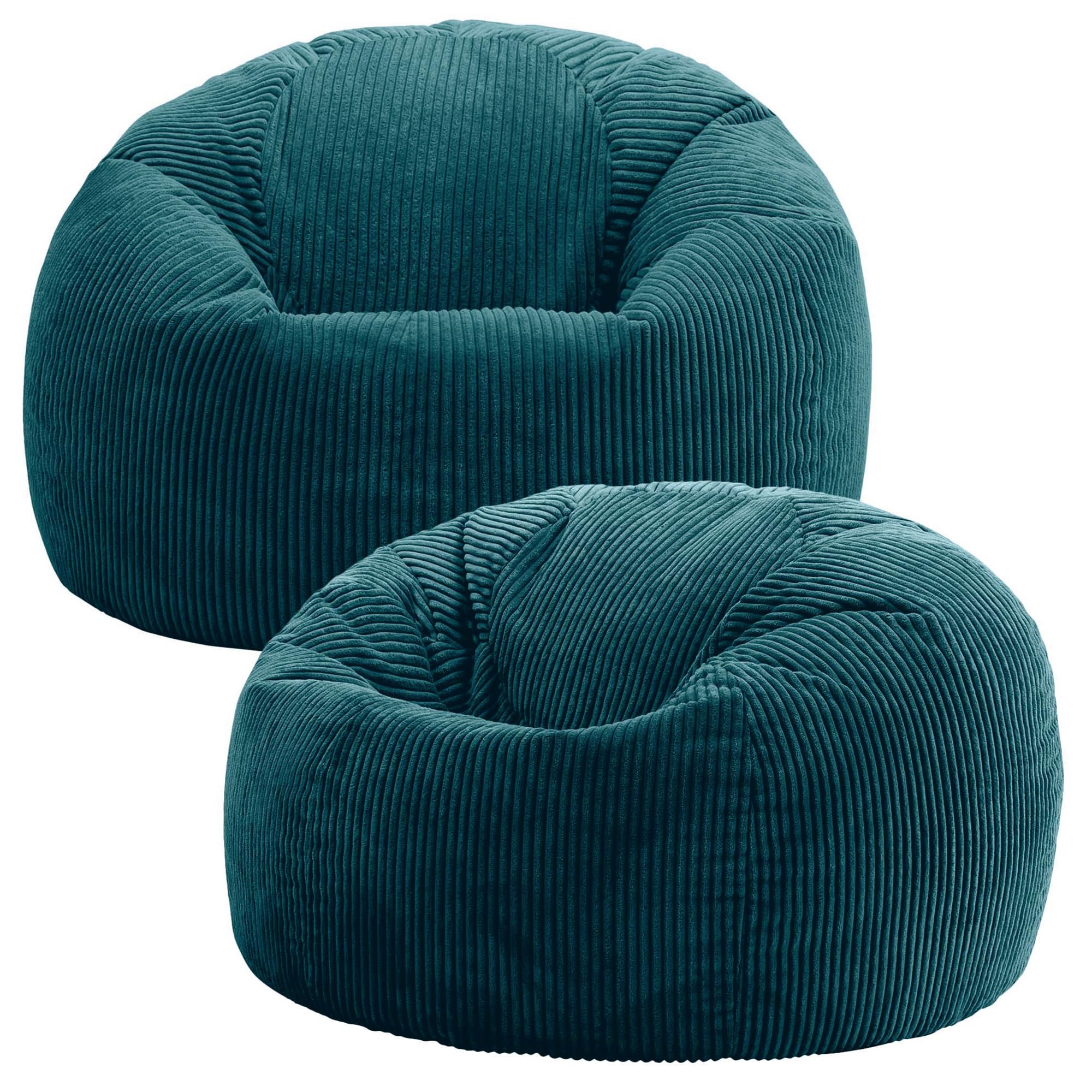 icon Kingston Cord Bean Bag, Set of 2, Teal, Large Adult Bean Bag Chair with Filling Included, Comfy Chair, Living Room Furniture, Bedroom Furniture