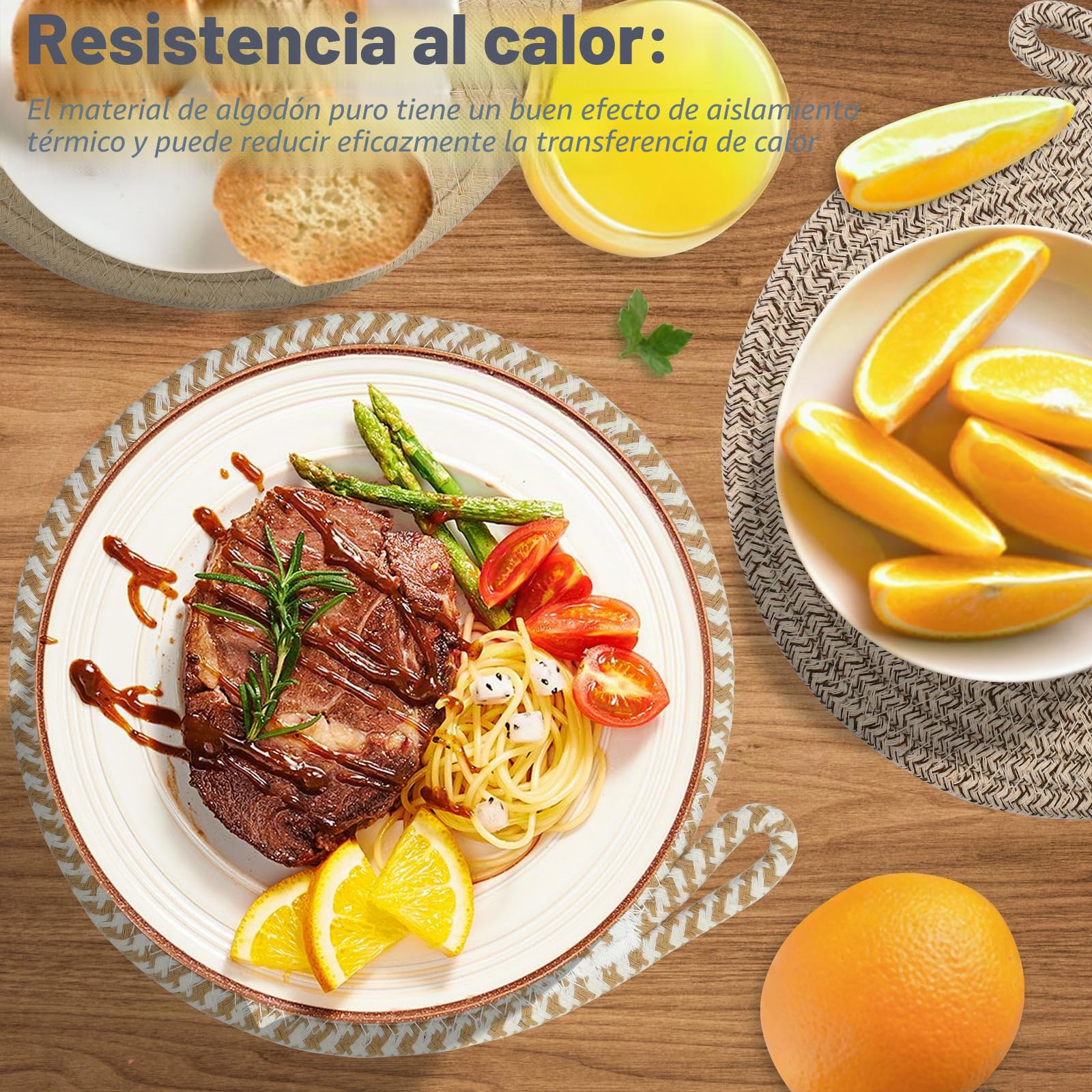 6 salvamanteles para ollas, salvamanteles de algodón, 20 cm, aislados, redondos, trenzados, para cocinar en cocina, cuencos, ollas, sartenes y platos (6 colores)
