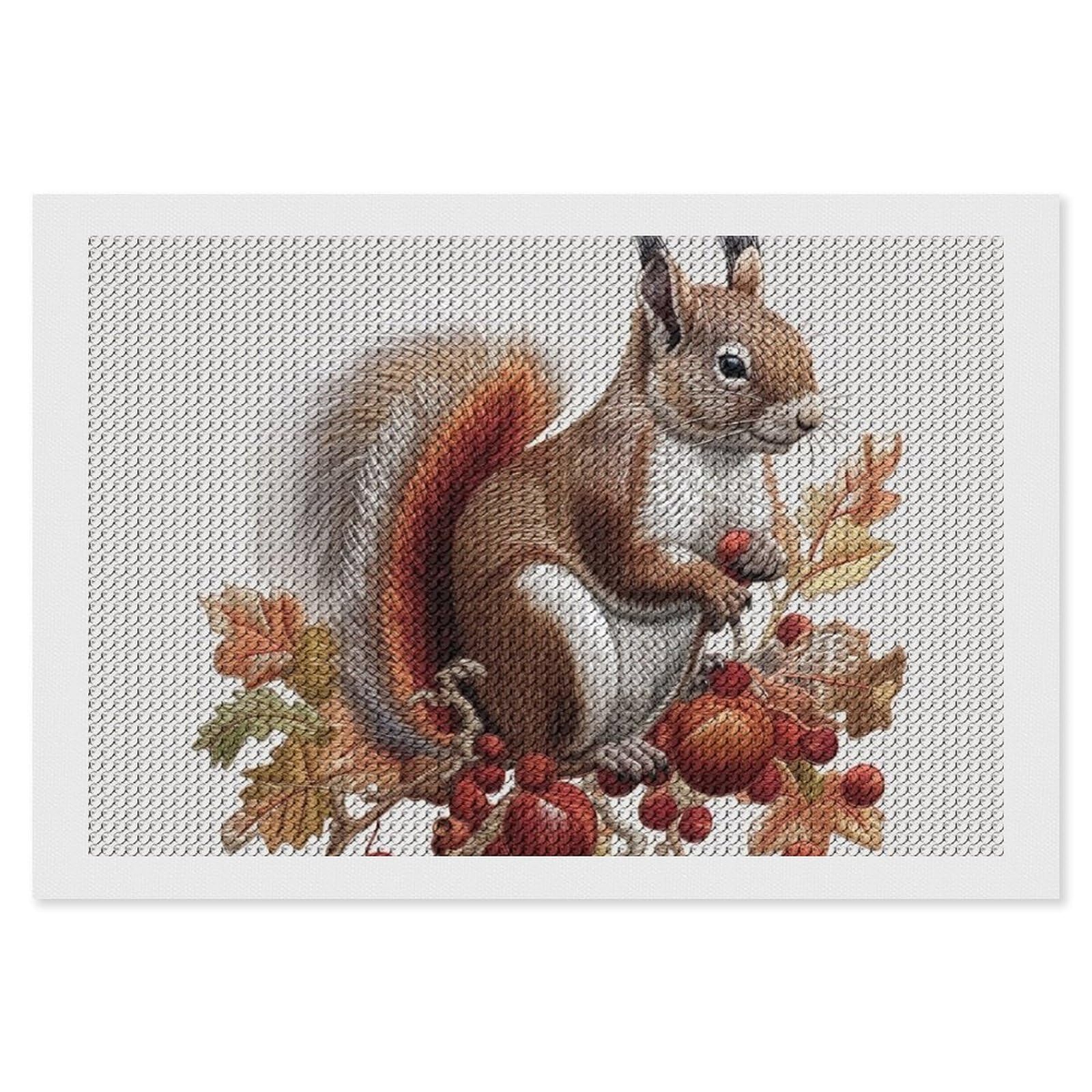 Leaves and Squirrel Diamond Art Kits for Adults, DIY 5D Diamonds Painting Kits for Beginner, Round Full Drill Diamond Dots Painting, 8"x12" Diamonds Pictures Gem Art and Crafts Wall Decor
