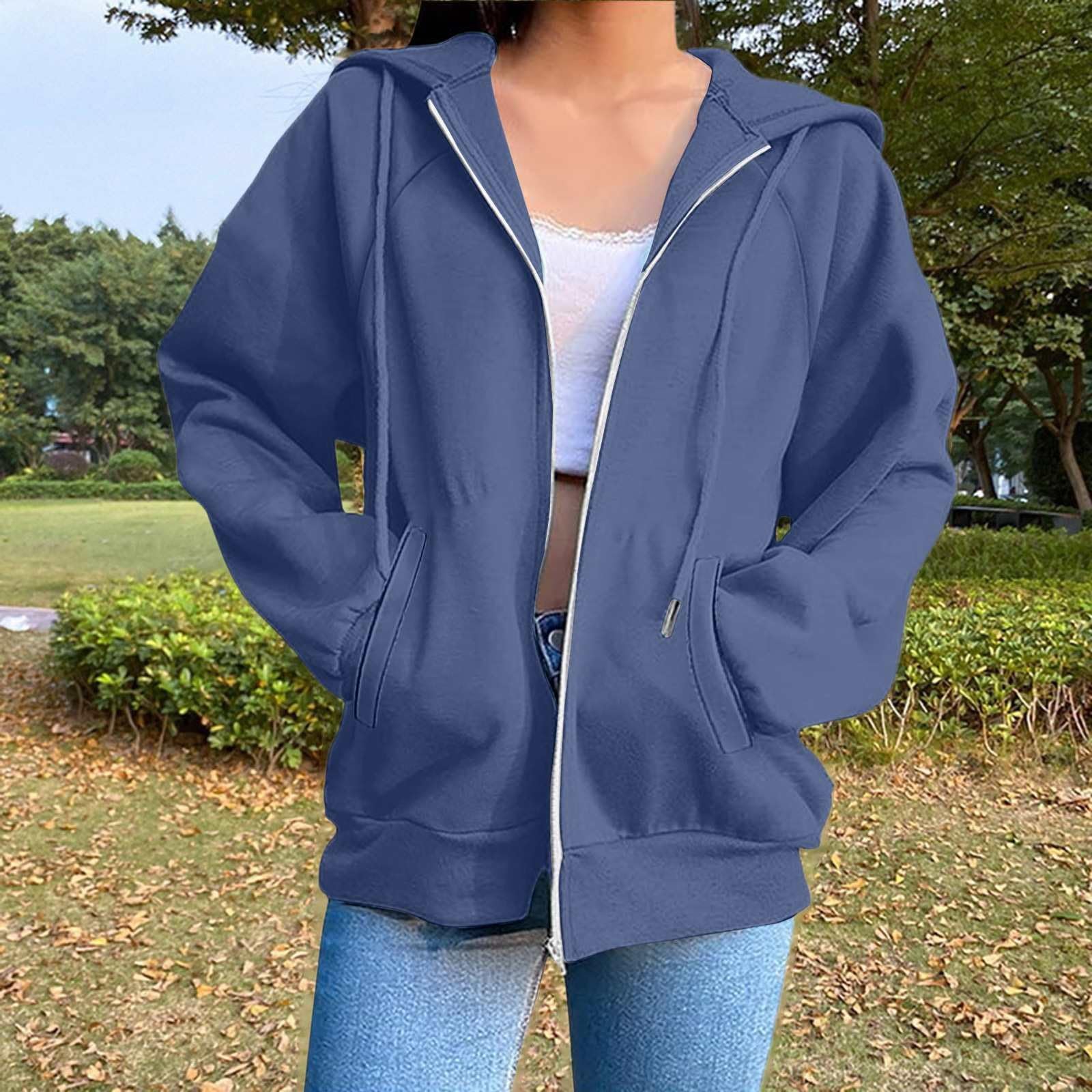 Zip Up Y2k Hoodies for Women fall Casual Long Sleeve Sweatshirts 2025 Lightweight Comfort Soft Plus Size Jackets