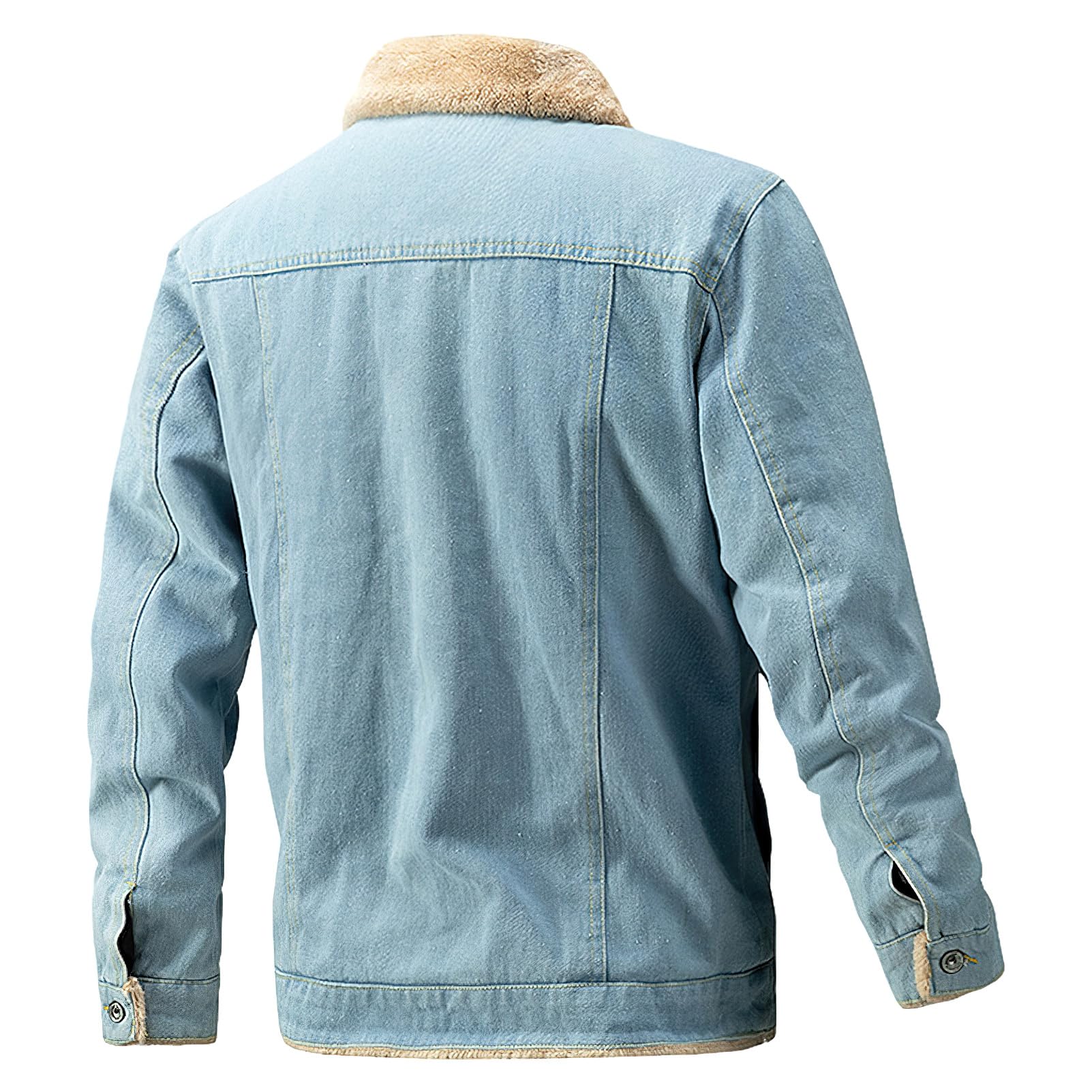 Hombre Invierno Chaqueta Vaquera con Forro Polar con Cuello Chaqueta Jeans de Felpa Cálida con Bolsillos