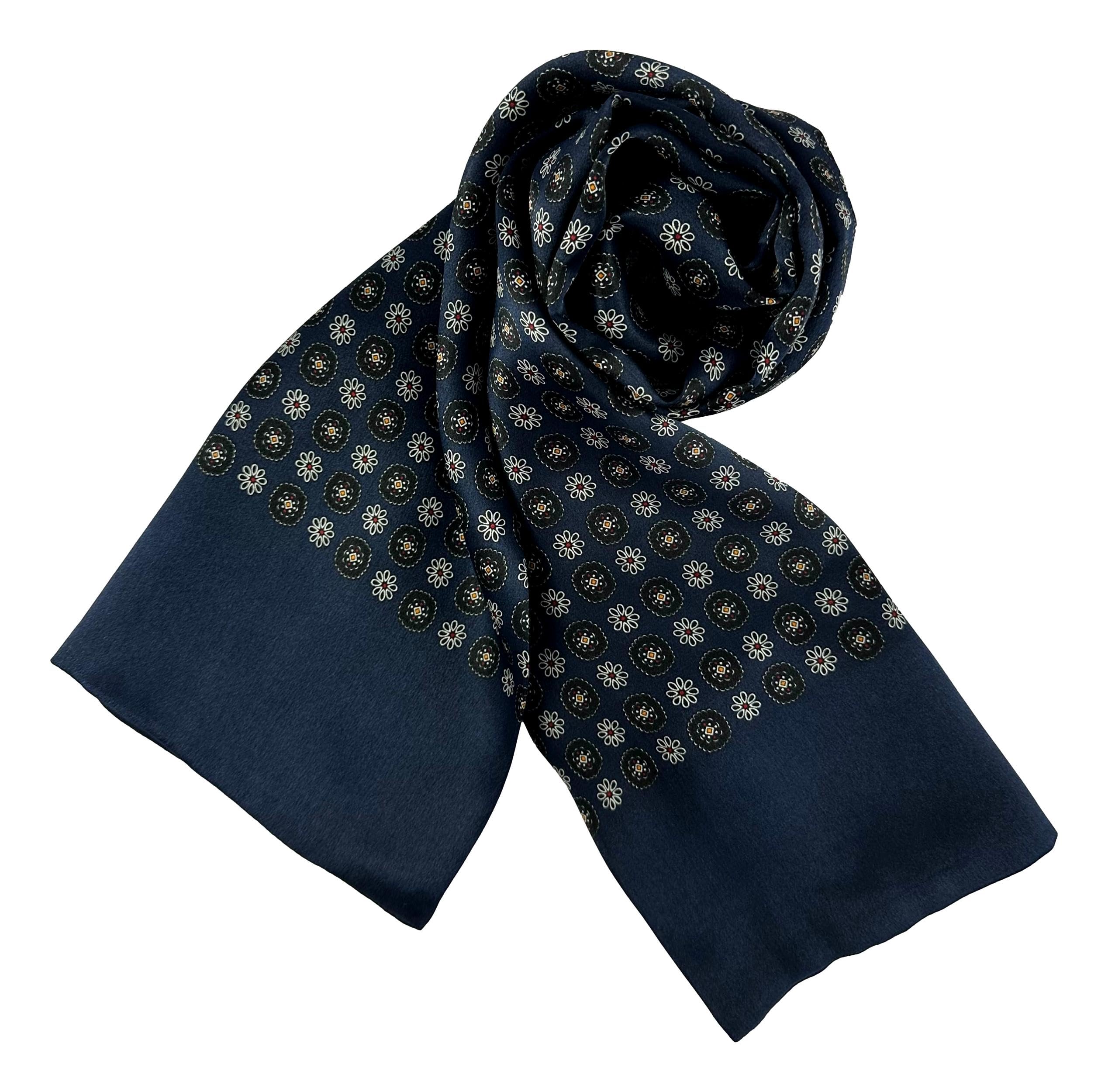 JWSilk Bufanda larga de seda Charmeuse para hombre, azul marino (Navy Squares), 63"x10"