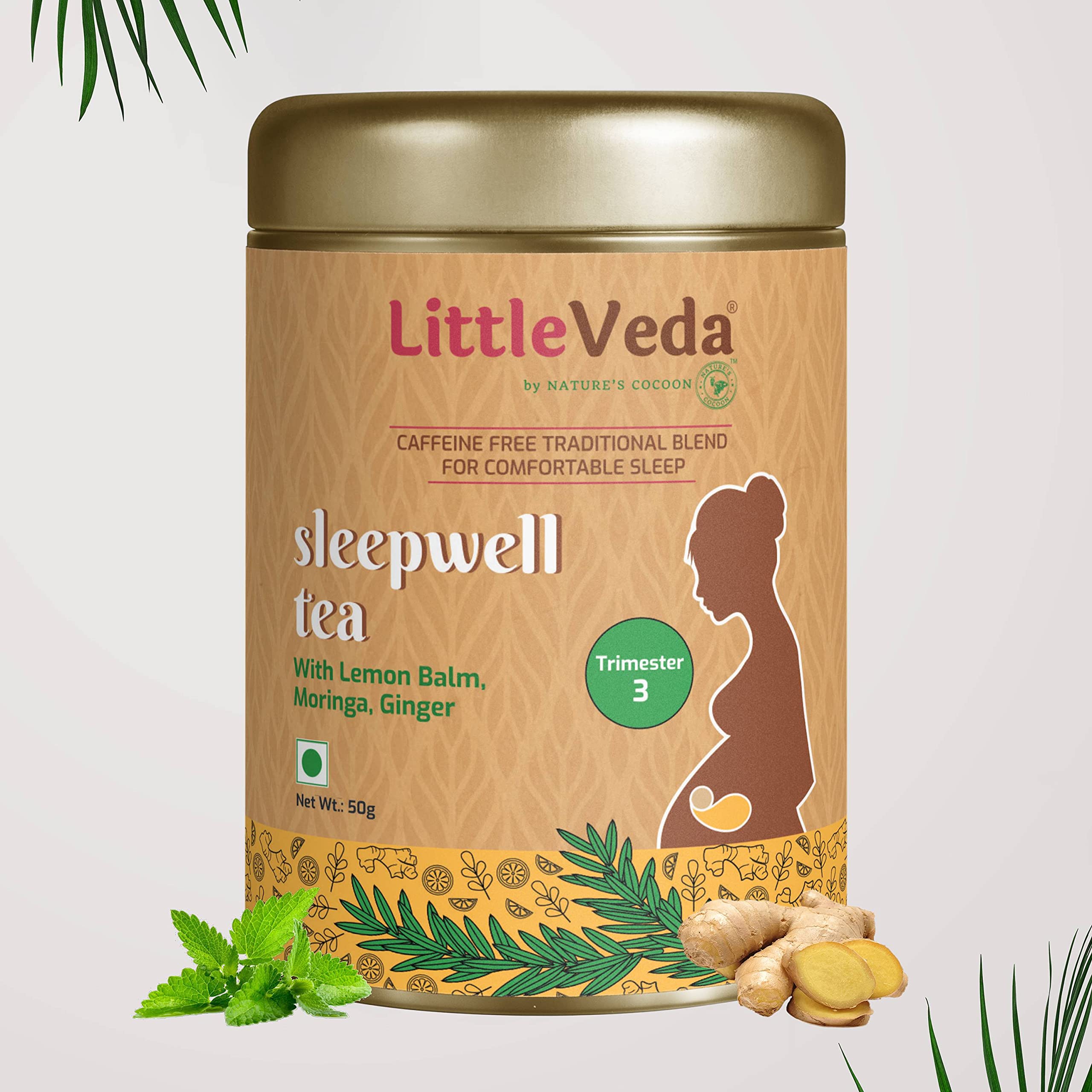 LittleVeda Tea for Pregnant Women for Comfortable Sleep for Trimester 3 with -Lemon Balm, Moringa, Ginger, Cinnamon