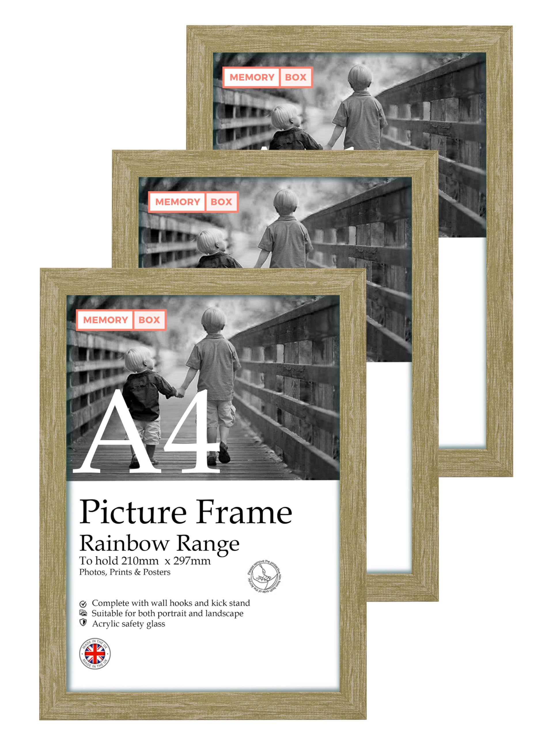 A4 Walnut Picture Frame Set of 3, Perfect for Displaying A4 Picture Gallery Walls, Posters, Photos, Artwork, or Prints, Walnut