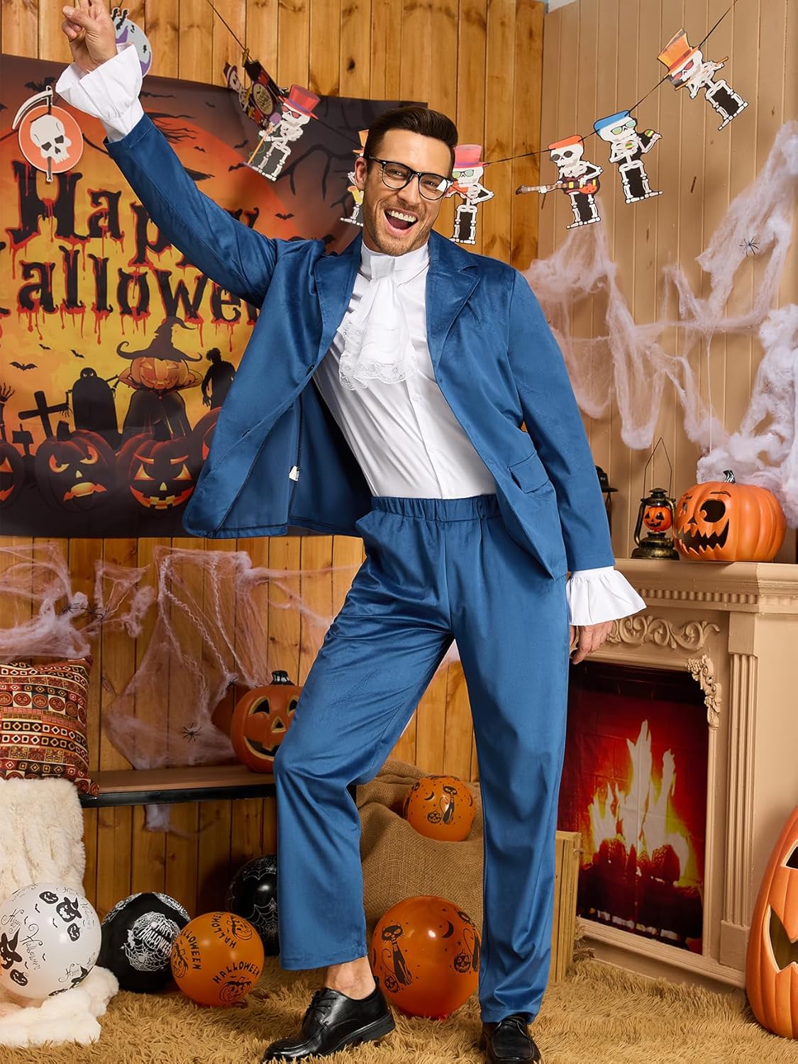 Austin Power Costume Men 80s 90s Pimp Costumes Halloween Spy 60s Outfit Blue Or Purple Swinger Suit With Glasses - Image 3