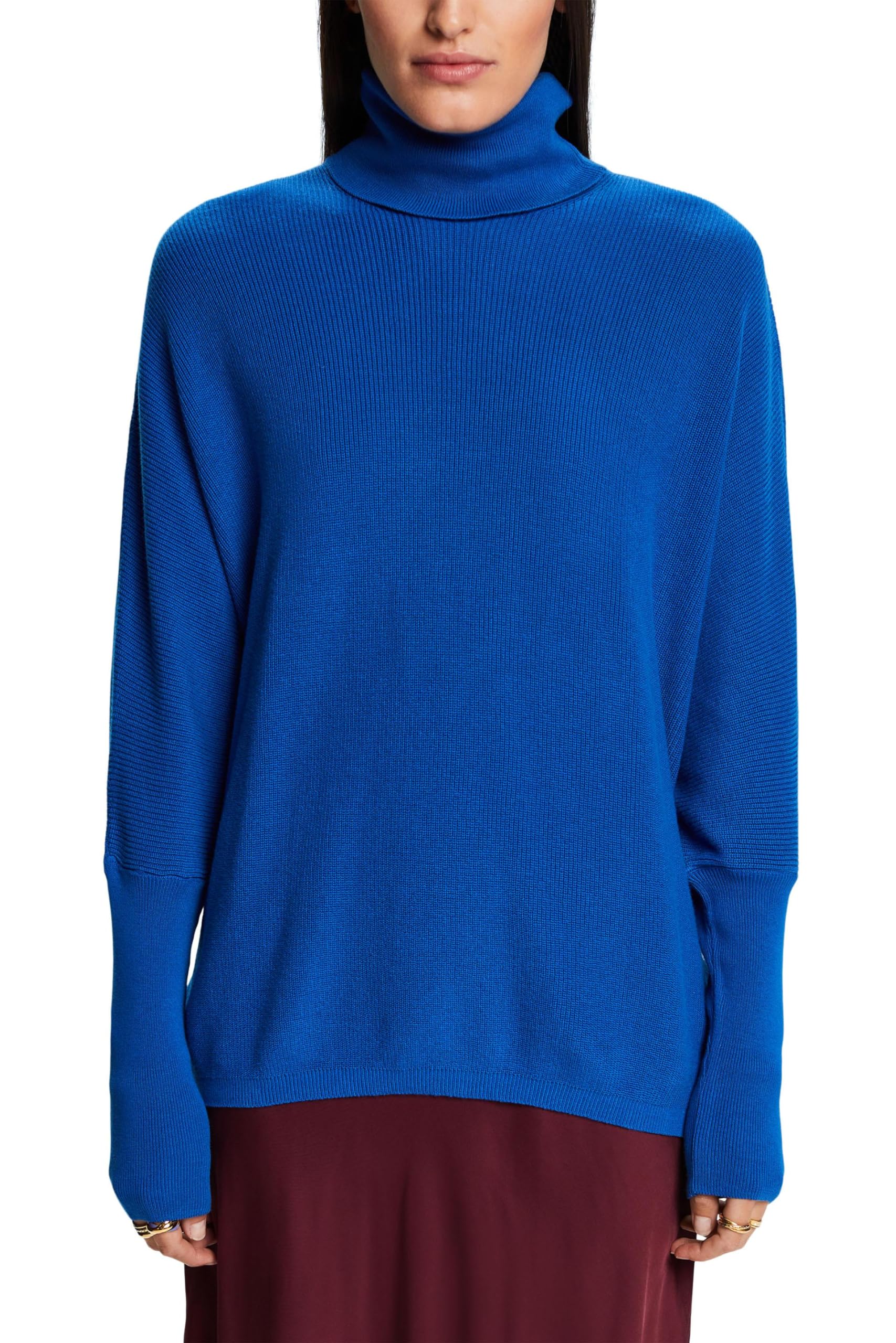 ESPRIT Women's Pullover Sweater, 100% Cotton, Long Sleeve, Bright Blue (L)