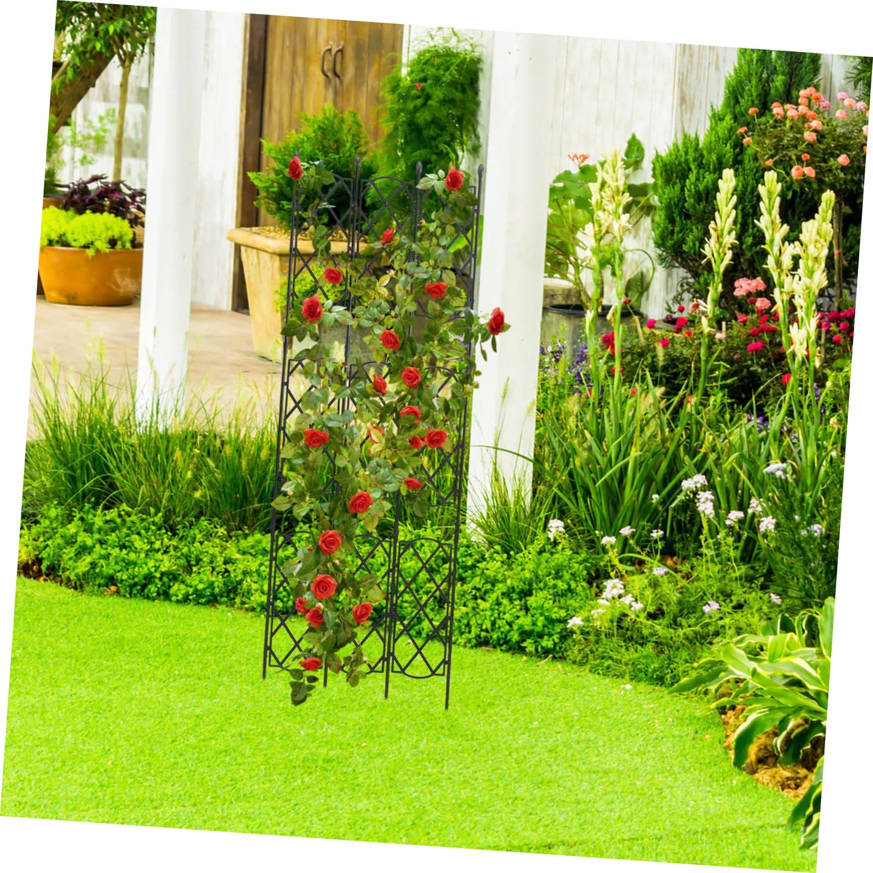 HANABASS Treillis Acier pour Plantes Grimpantes Support De Jardin pour Pois Et Rosiers Treillis Métallique pour Pot De Fleurs Et Plantes Grimpantes